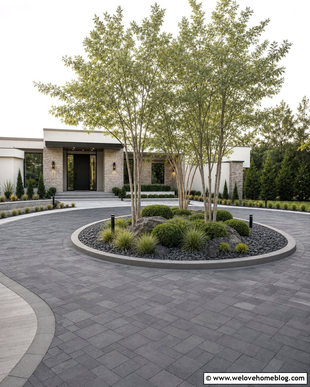 Modern Roundabout Driveway With Sculptural Landscaping - 20 roundabout driveway landscaping ideas