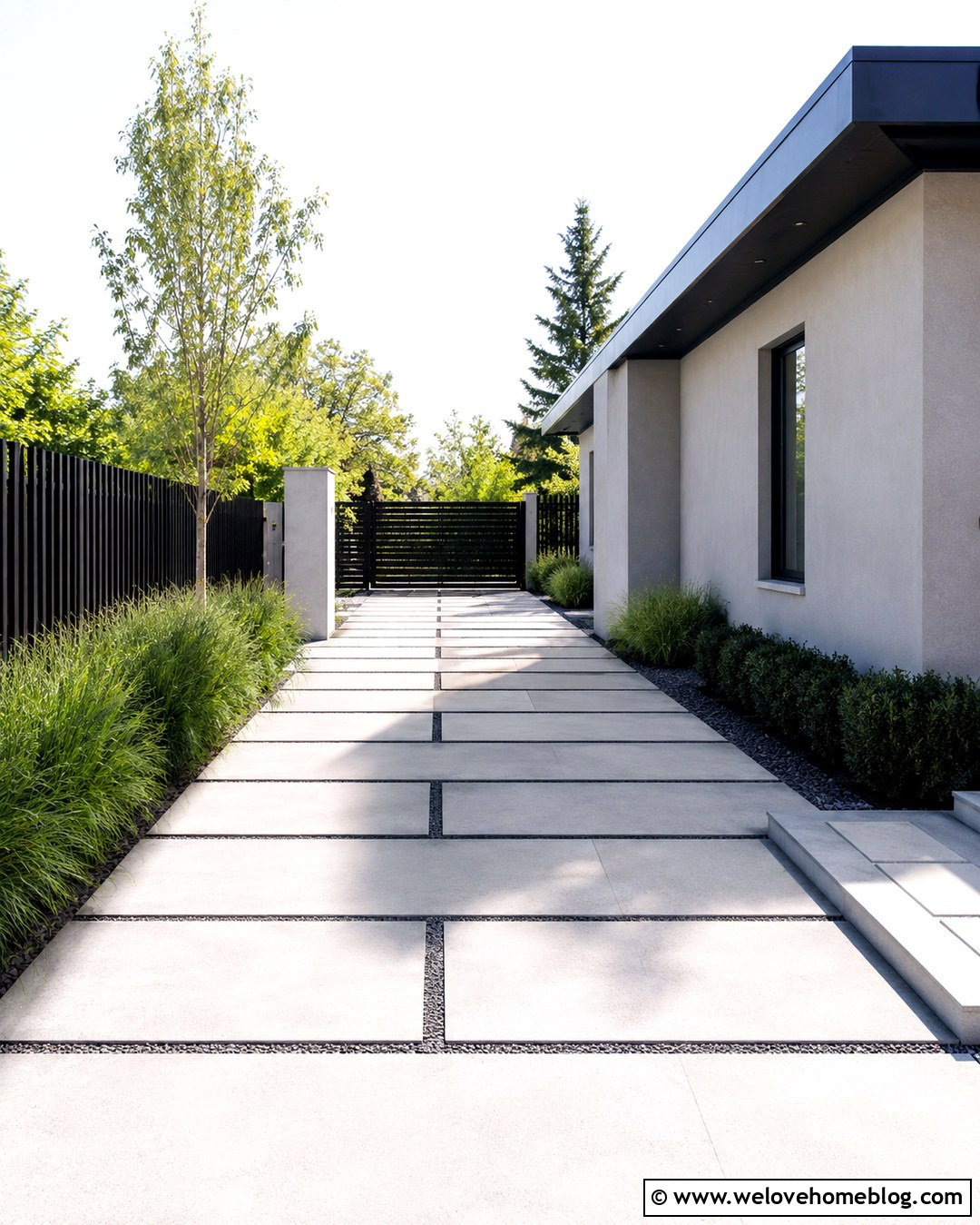 Modern Side Driveway With Large Concrete Pavers - 20 Side Of House Driveway Ideas