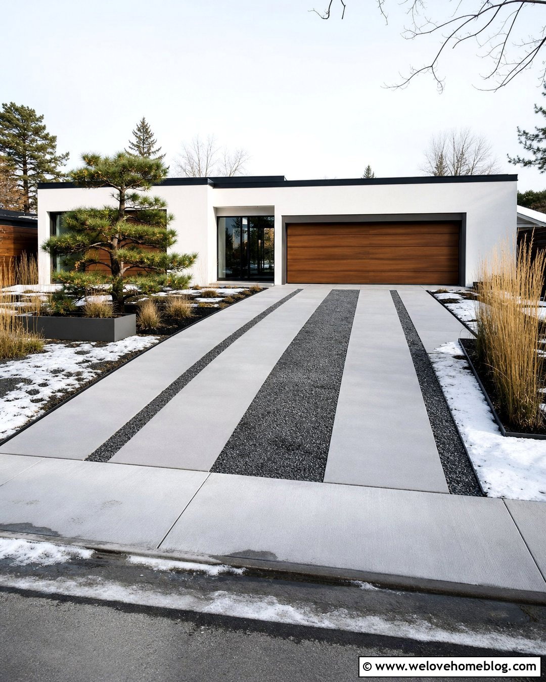 Modern Snowy Driveway With Concrete Strips - 20 Snowy Driveway Ideas
