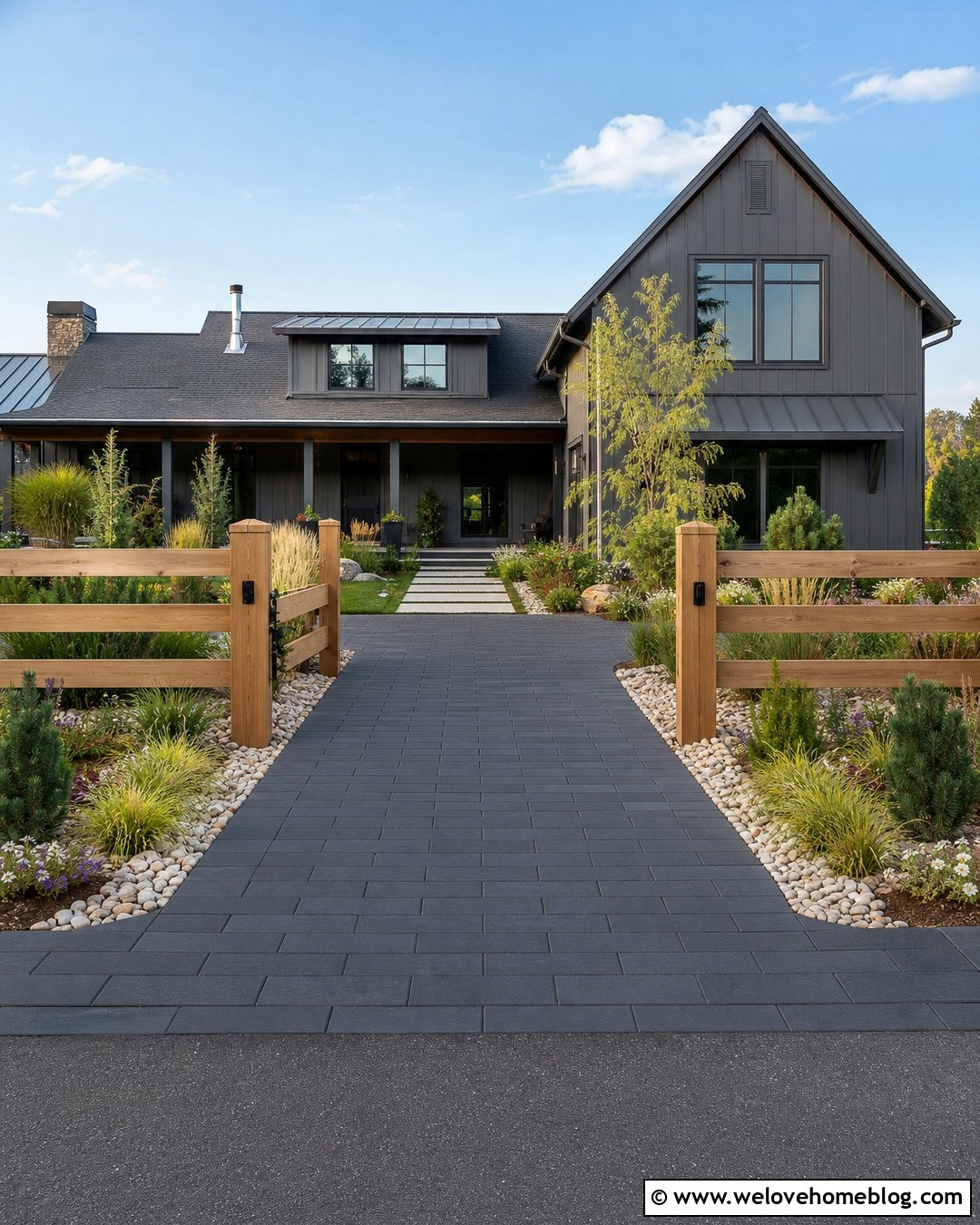 Modern Split Rail Fence Gate With Concrete Pavers - 20 split rail fence driveway gate ideas