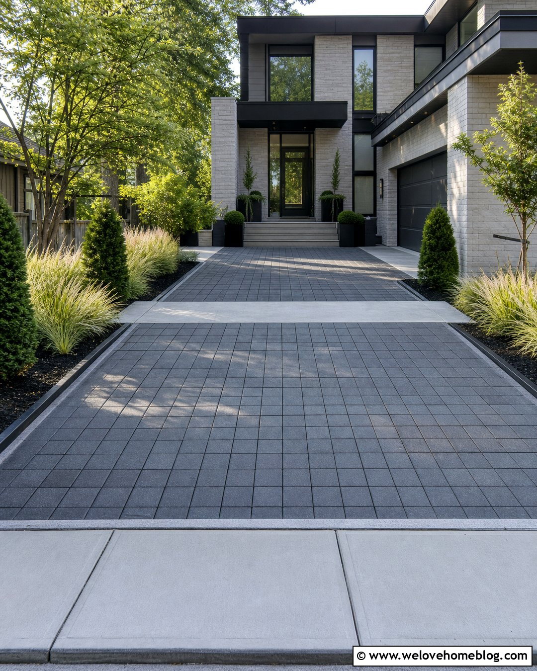 Modern Square Cobblestone Driveway With Steel Edging - 20 Square Cobblestone Driveway Ideas