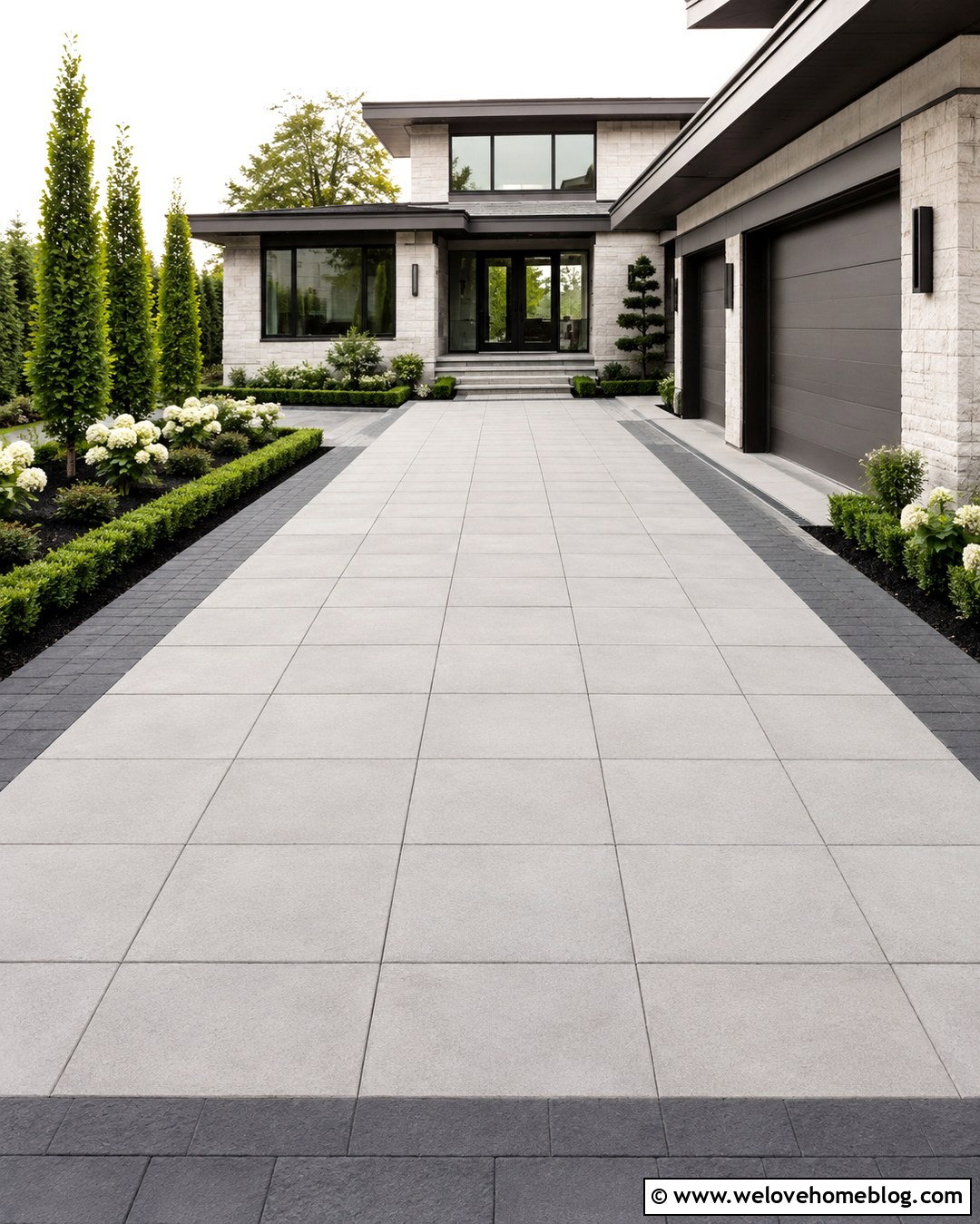 Modern Stack Bond Paver Driveway - 20 modern driveway with patterned pavers ideas