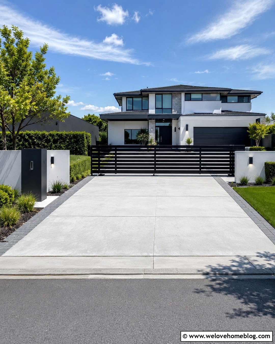 Modern Steel Security Gate With Concrete Driveway