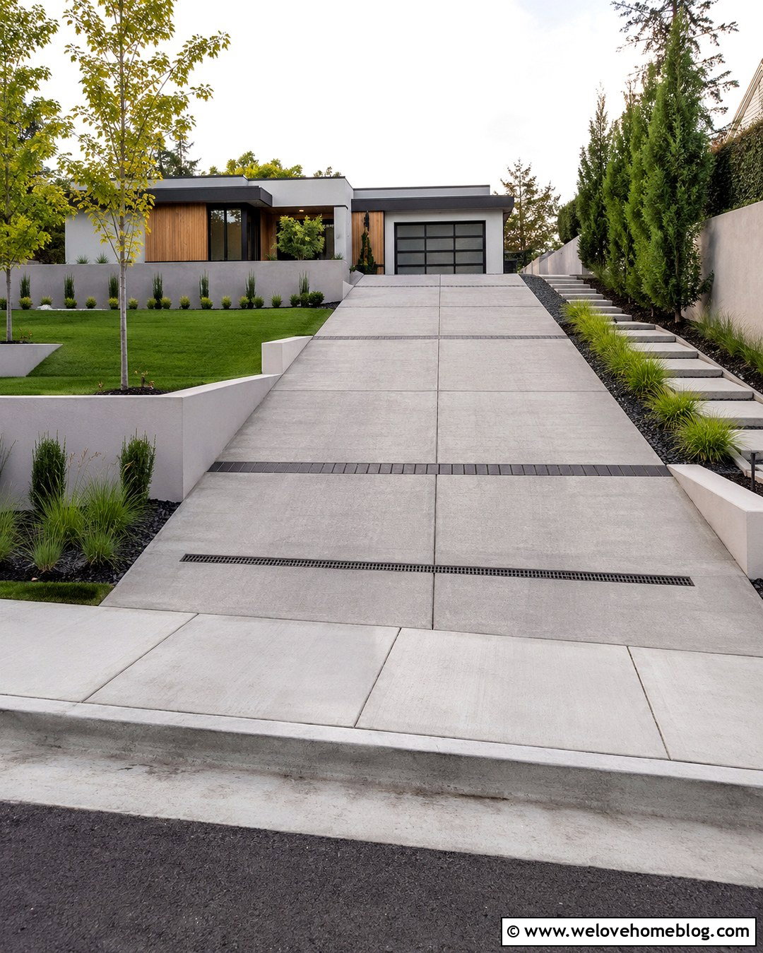 Modern Steep Concrete Driveway - 20 Steep Driveway Design Ideas