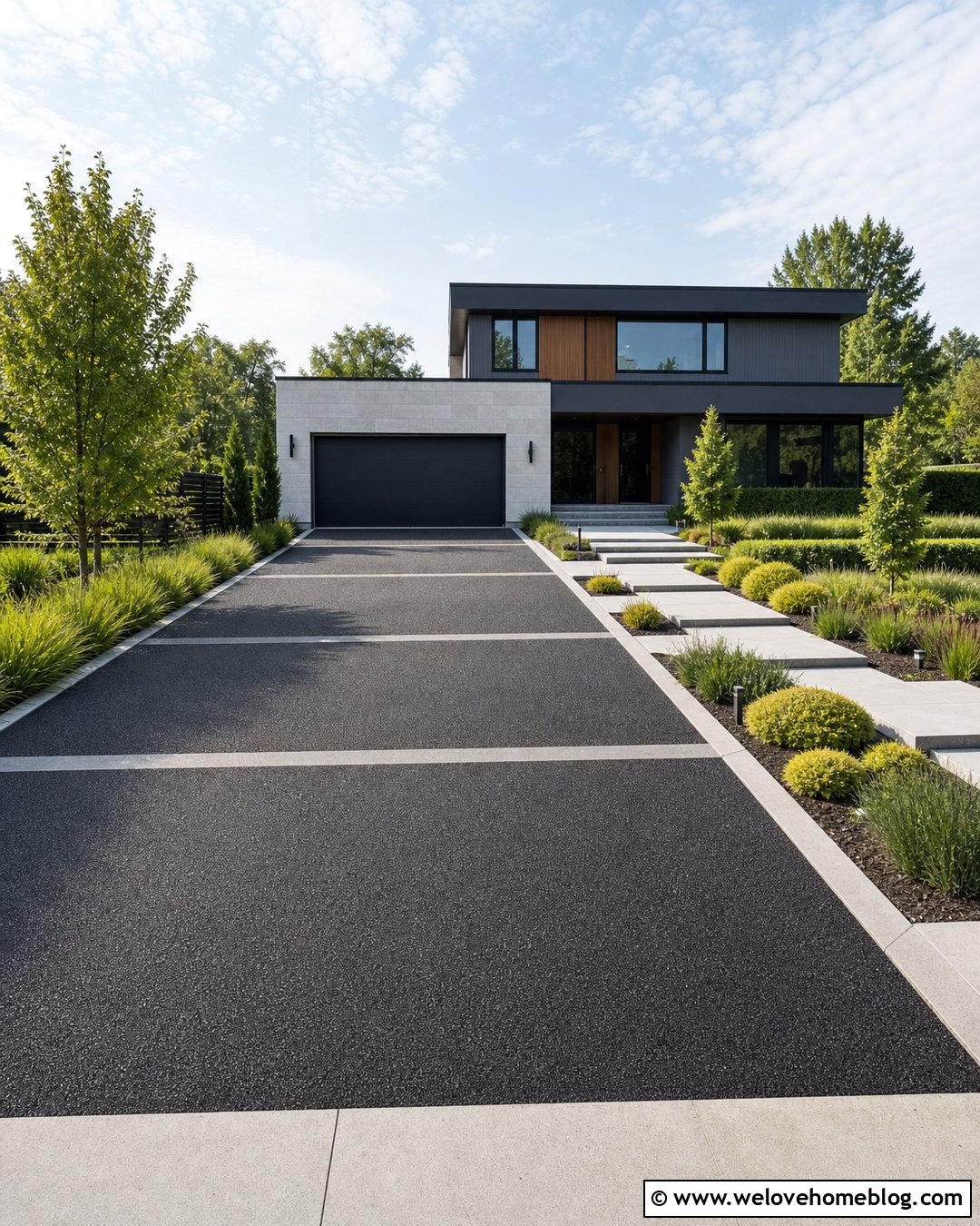 Modern Tar Driveway With Concrete Bands - 25 Tar Driveway Ideas