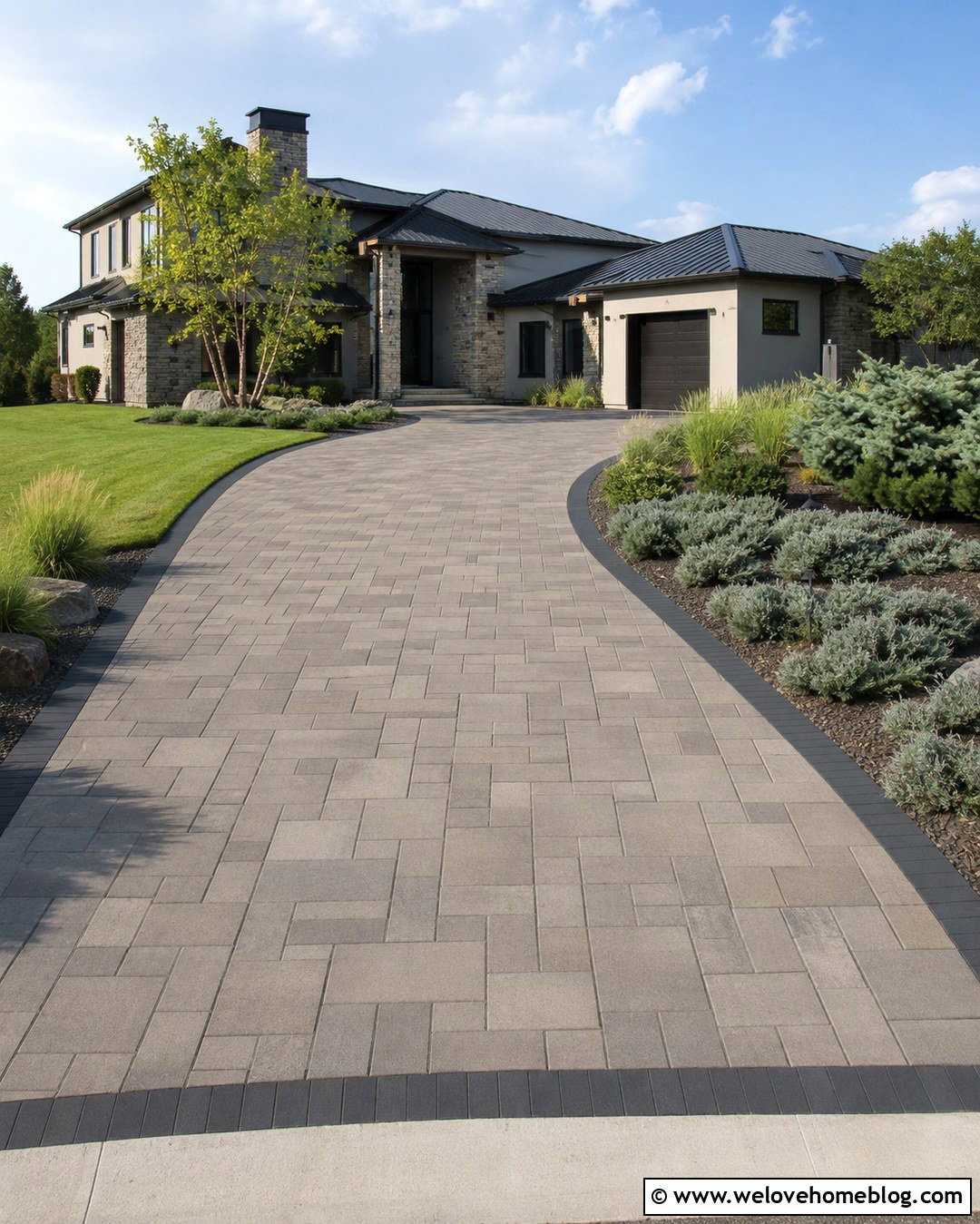 Modern Three Size Paver Driveway - 20 modern driveway with patterned pavers ideas