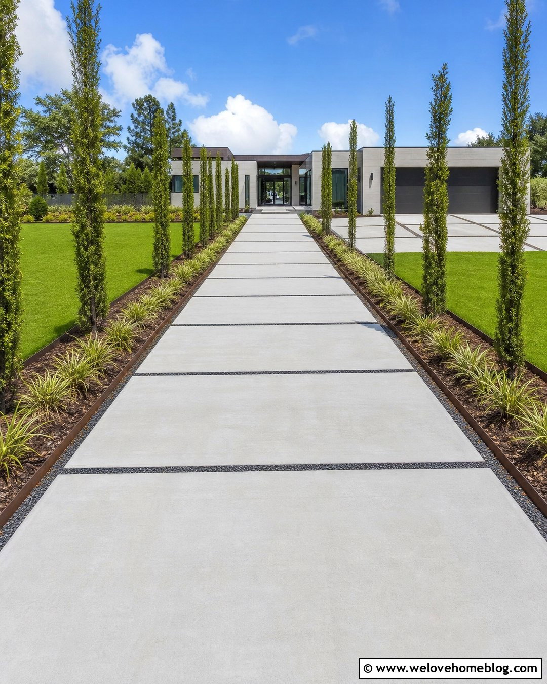 Modern Tree Lined Concrete Driveway - 25 Long Tree Lined Driveway Ideas