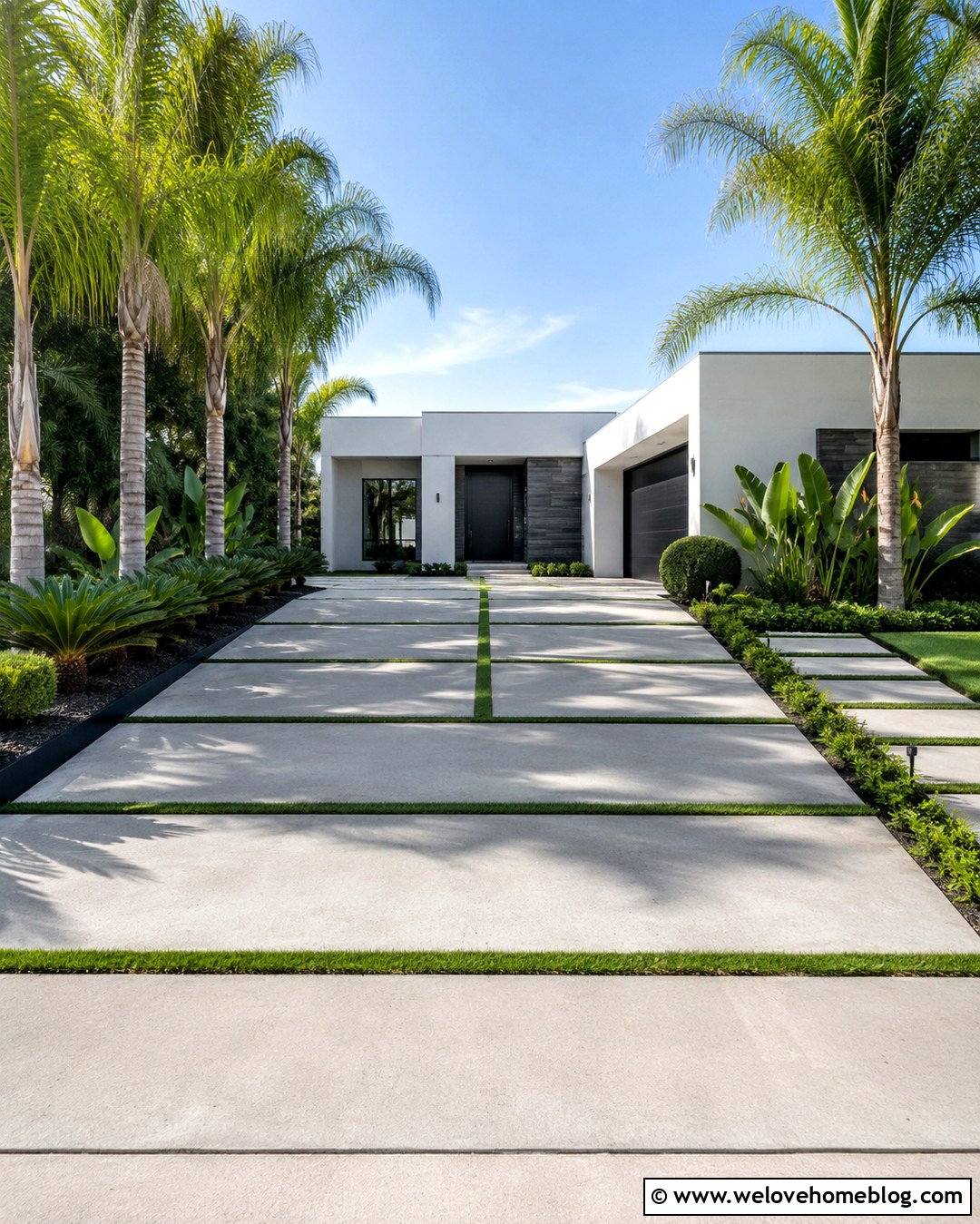 Modern Tropical Driveway With Grass Joints - 20 tropical driveway scenery ideas