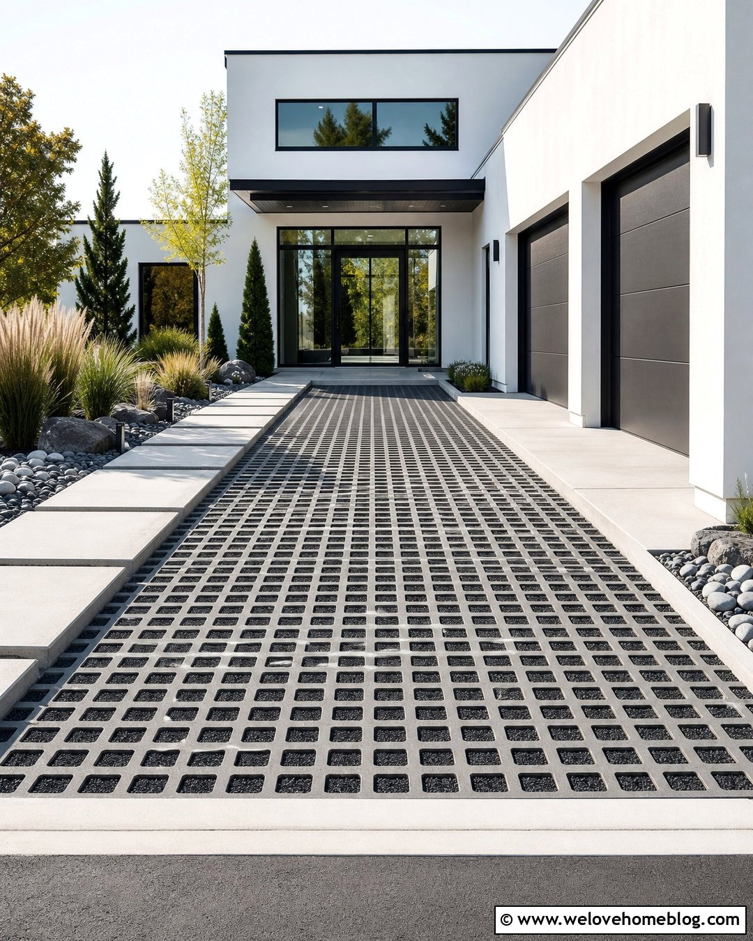 Modern Turfstone Driveway With Black Gravel - 20 Turfstone Pavers Driveway Ideas