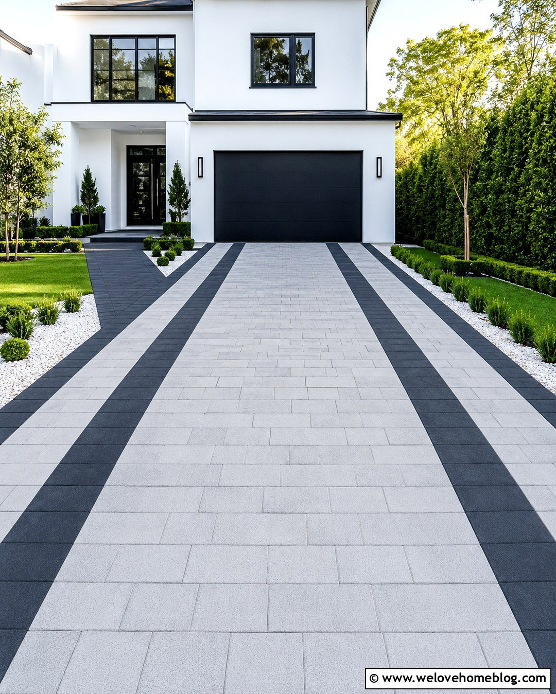Modern Two Tone Paver Driveway - 20 modern driveway with patterned pavers ideas