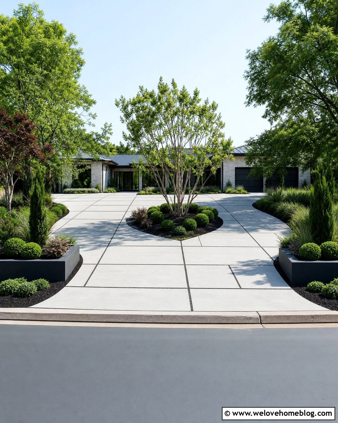 Modern U Shaped Driveway With Large Concrete Pavers - 20 U Driveway Ideas