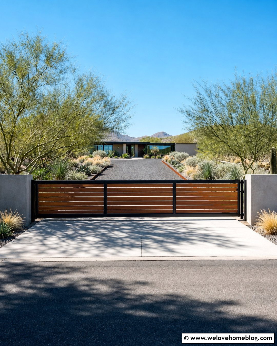 Modern Western Gate With Black Gravel Driveway - 20 western gate entrance driveways ideas