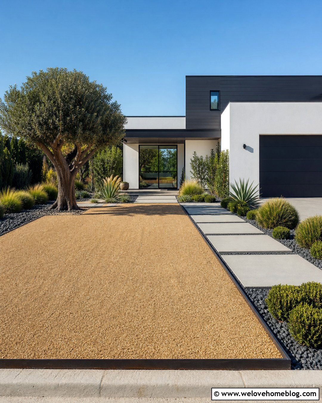 Modern Yellow Gravel Driveway With Steel Edging - 20 Yellow Gravel Driveway Ideas