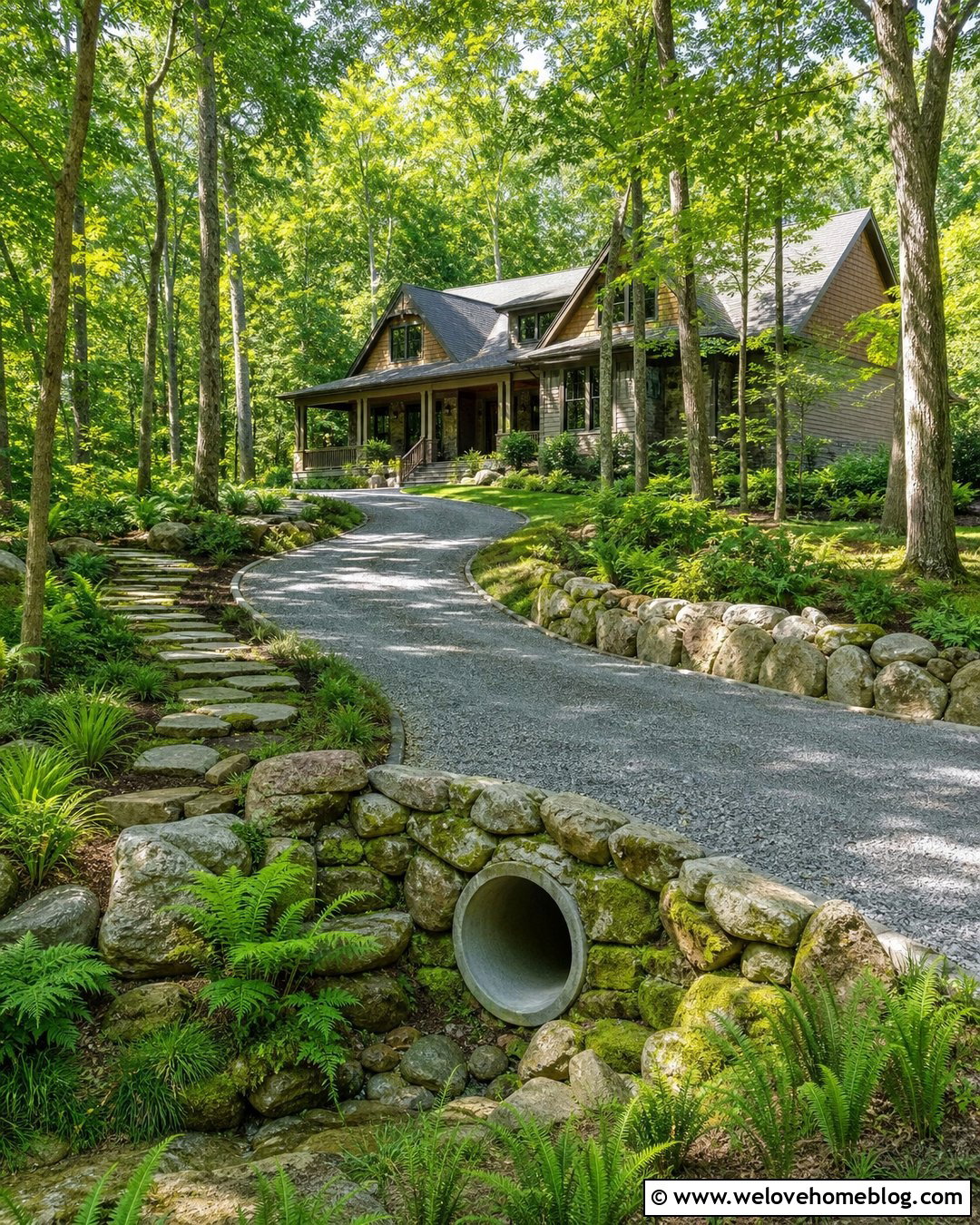 Mossy Rock Driveway Culvert With Woodland Driveway - 20 rocks around driveway culvert ideas