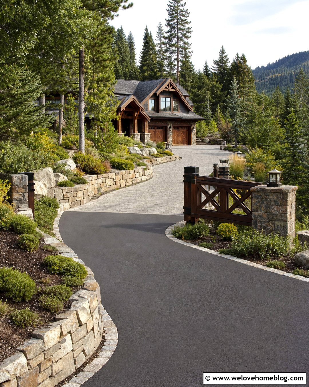 Mountain Luxury Driveway With Stone Walls - 45 Luxury Driveway Ideas