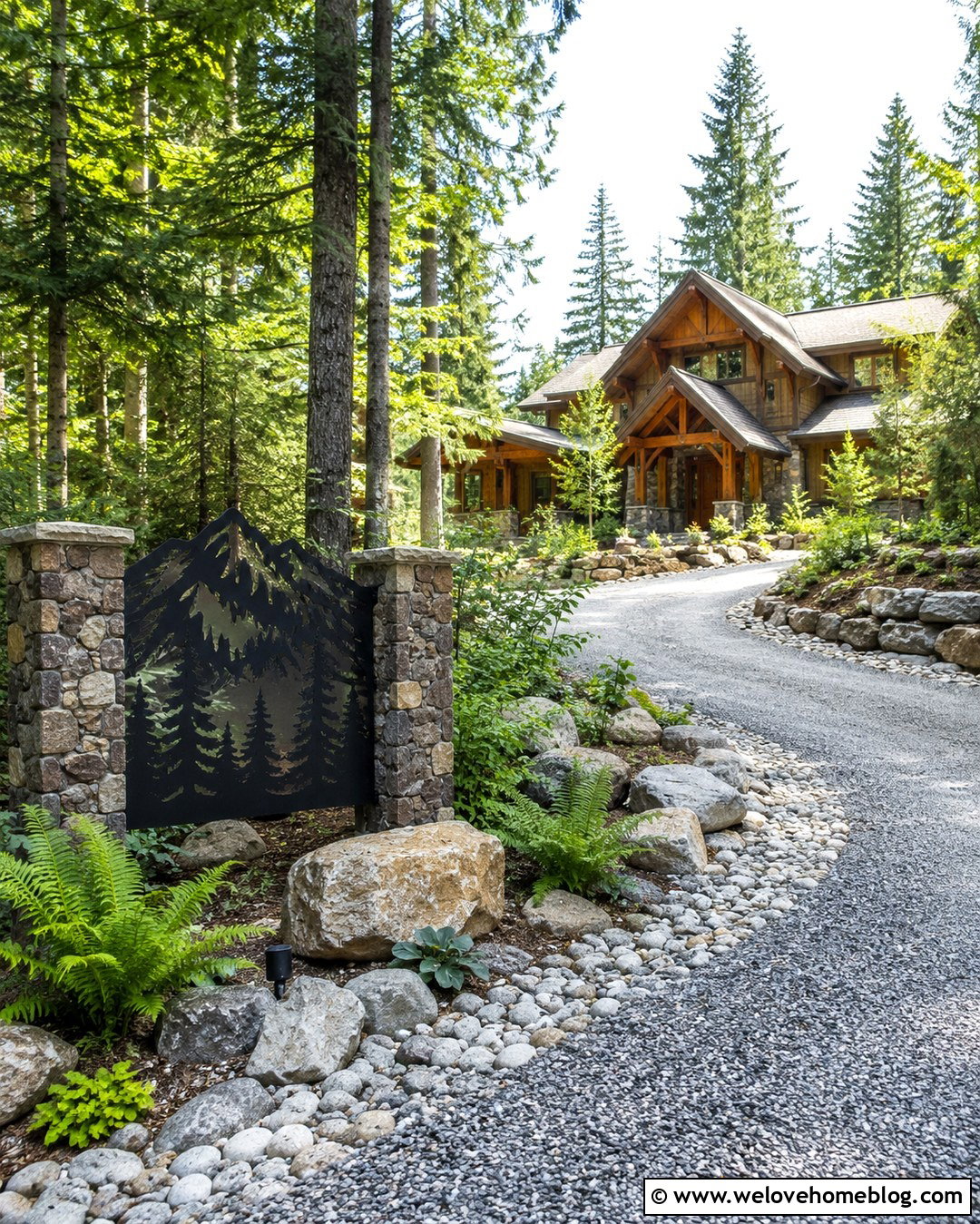 Mountain Metal Driveway Sign With Stone Border - 20 Metal Driveway Signs Ideas
