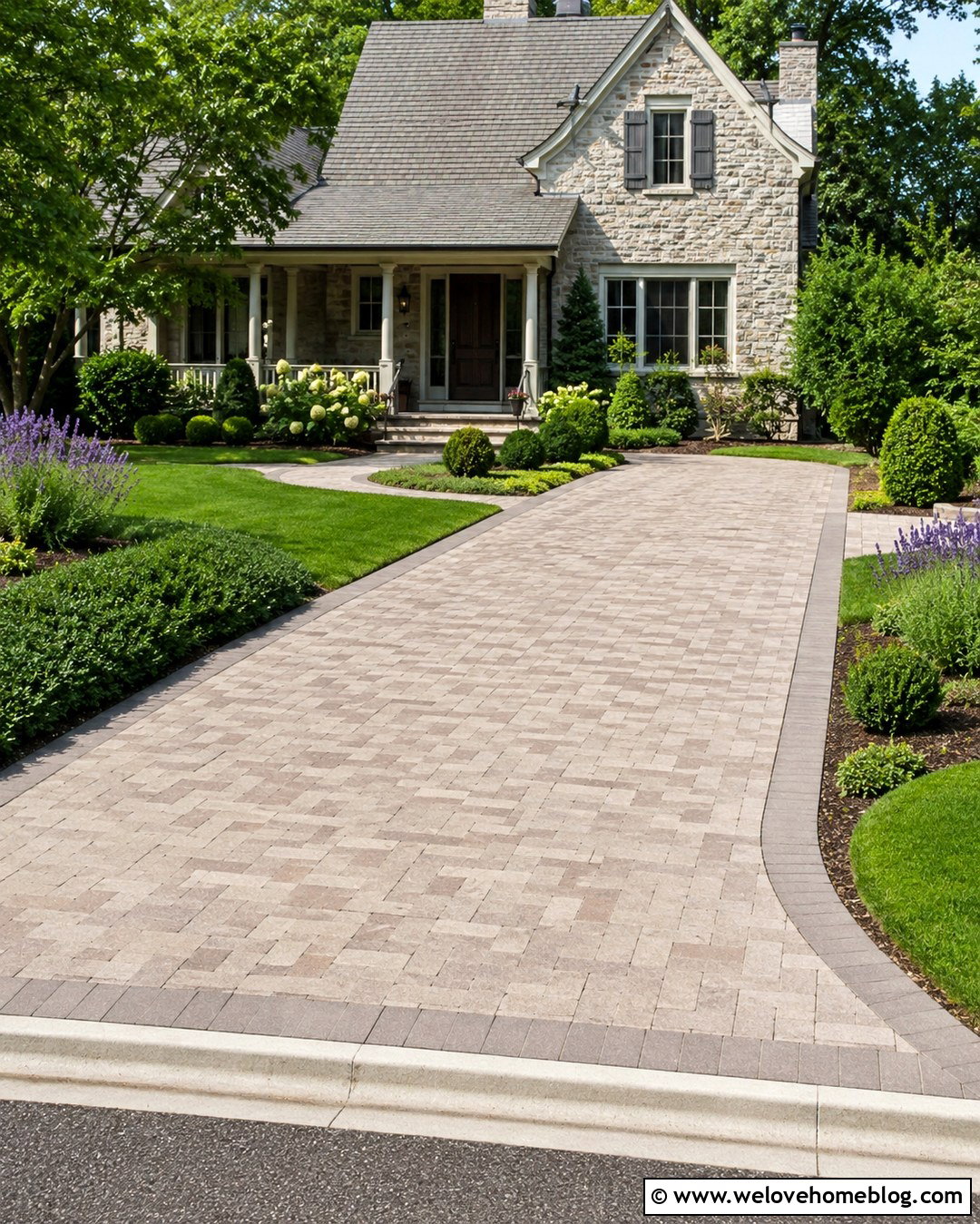 Mushroom Brick Paver Driveway - 20 Neutral Color Driveway Design Ideas