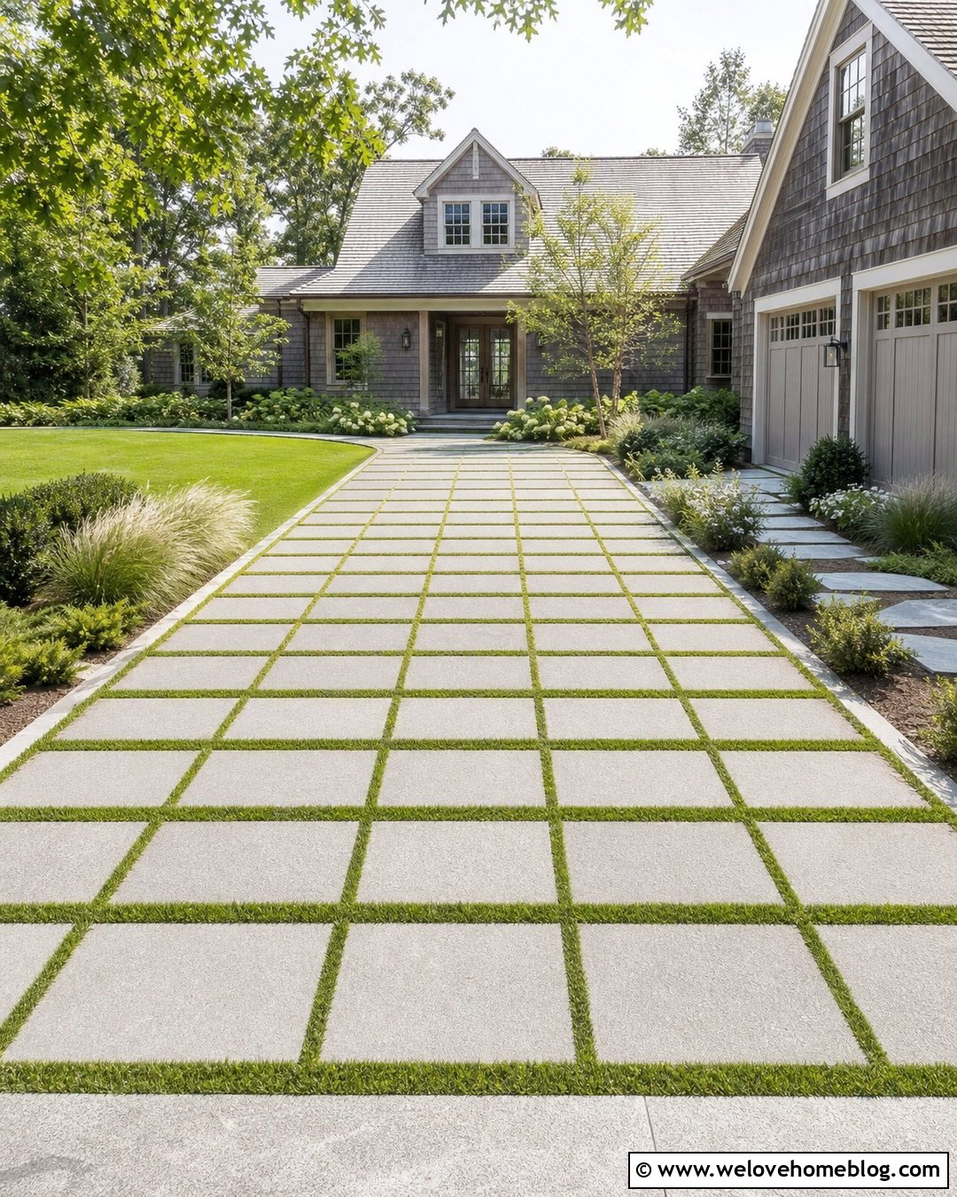 Nantucket Permeable Paver Driveway With Grass Joints - 20 Nantucket Driveway Ideas