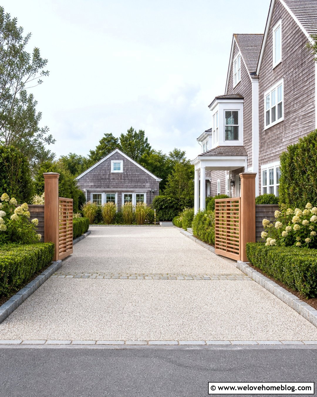 Nantucket Resin Bound Gravel Driveway With Cedar Gate - 20 Nantucket Driveway Ideas