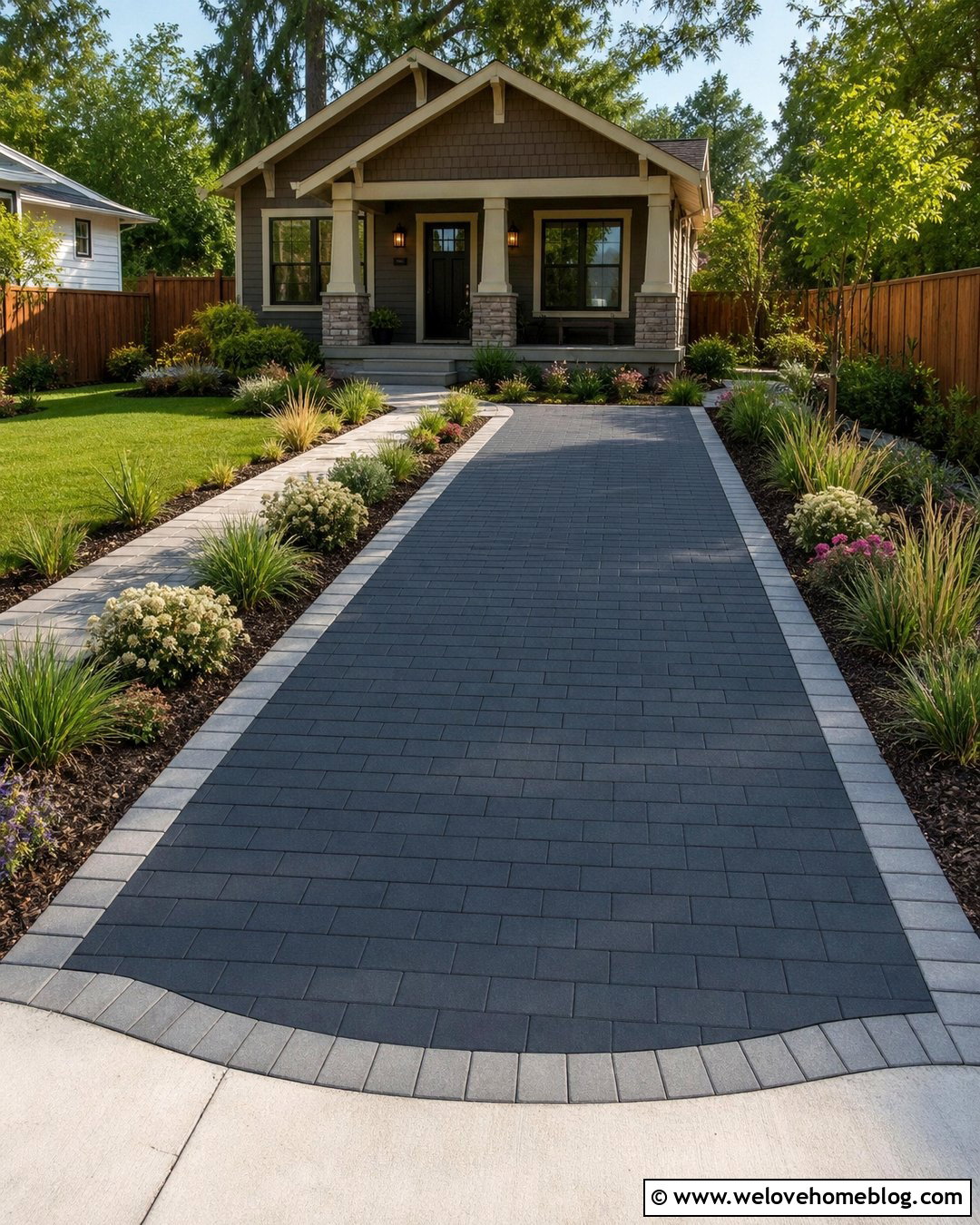 Narrow Block Paving Driveway With Linear Pattern - 35 Block Paving Driveway Ideas