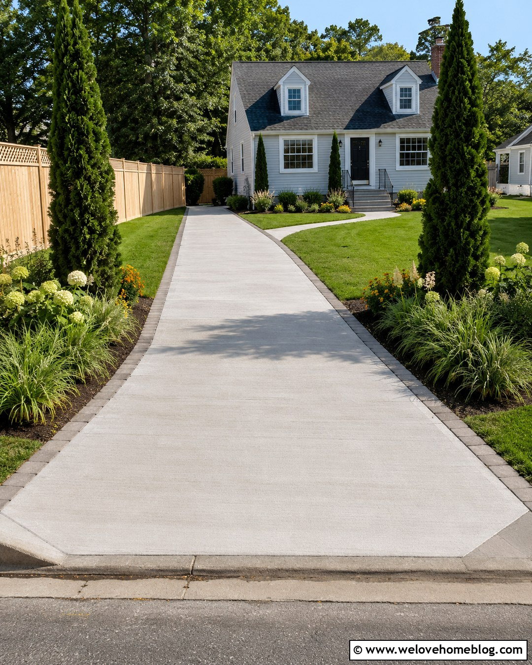 Narrow Cement Driveway With Paver Border