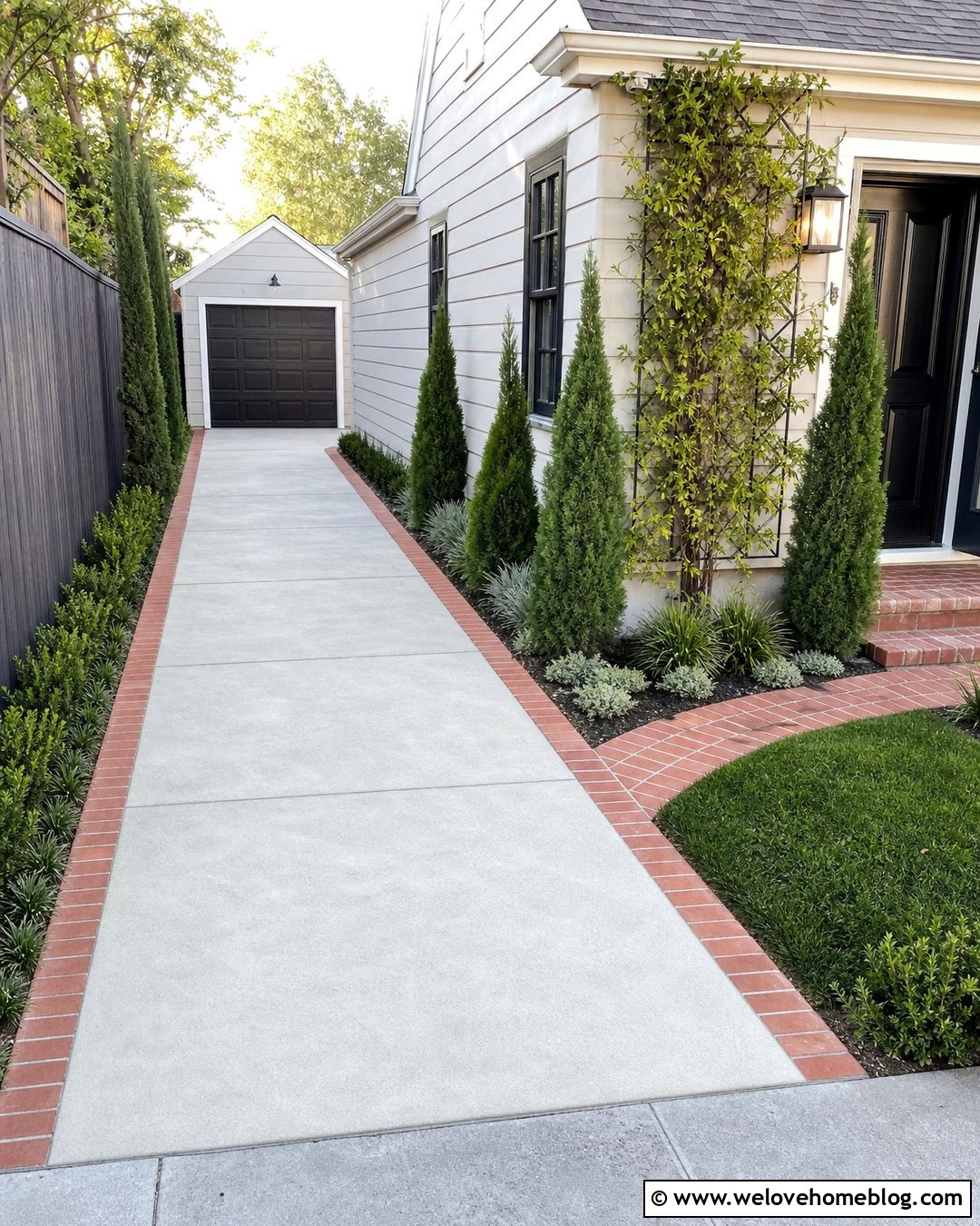 Narrow Concrete Driveway With Flush Red Brick Edging - 20 red brick driveway edging ideas