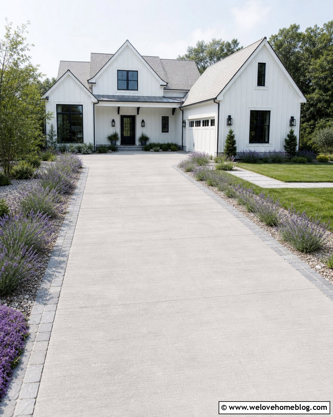 Narrow Concrete Driveway With Lavender Borders - 20 Narrow Driveway Garden Ideas