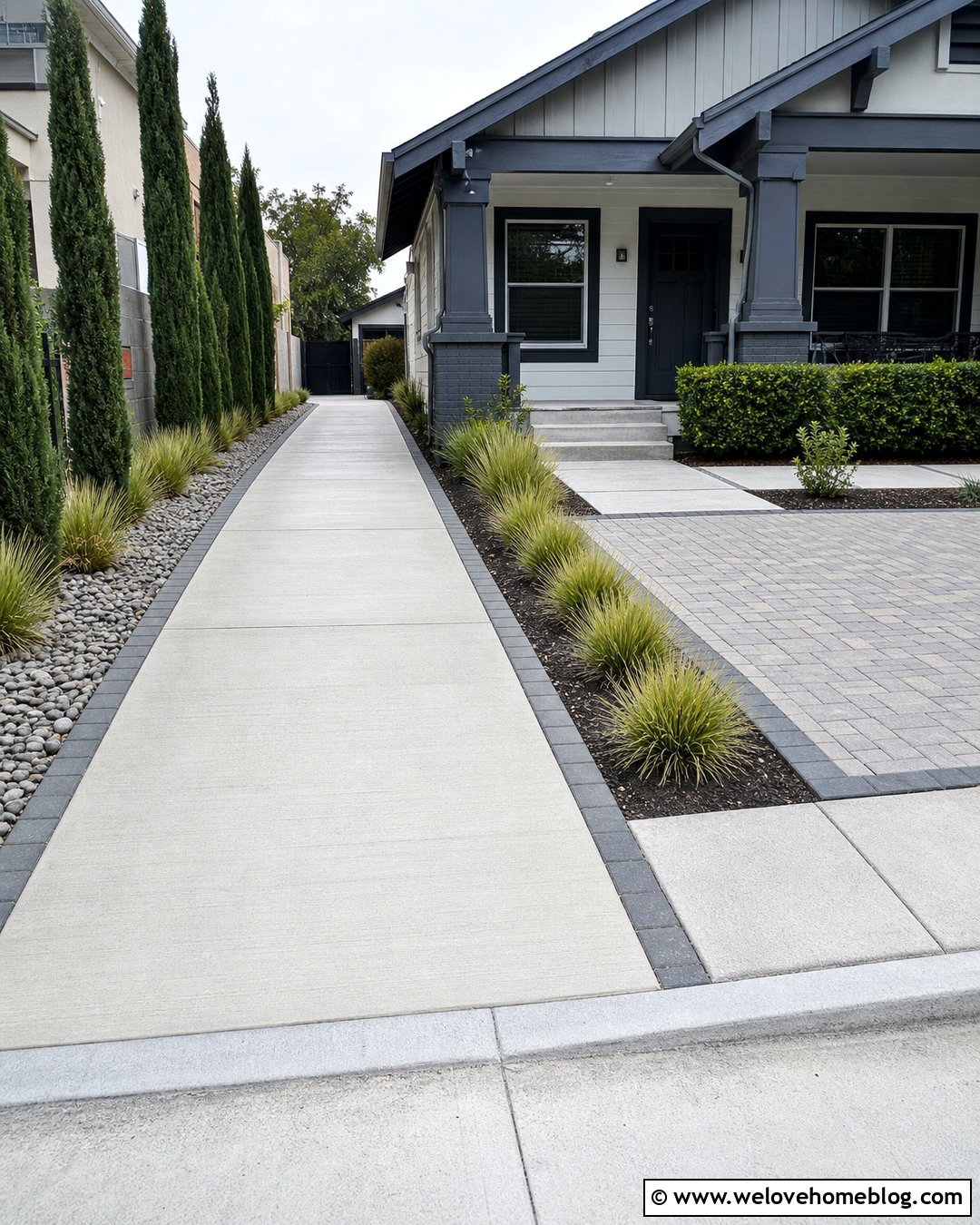 Narrow Concrete Driveway With Side Landscaping - 35 Beautiful Driveways Ideas