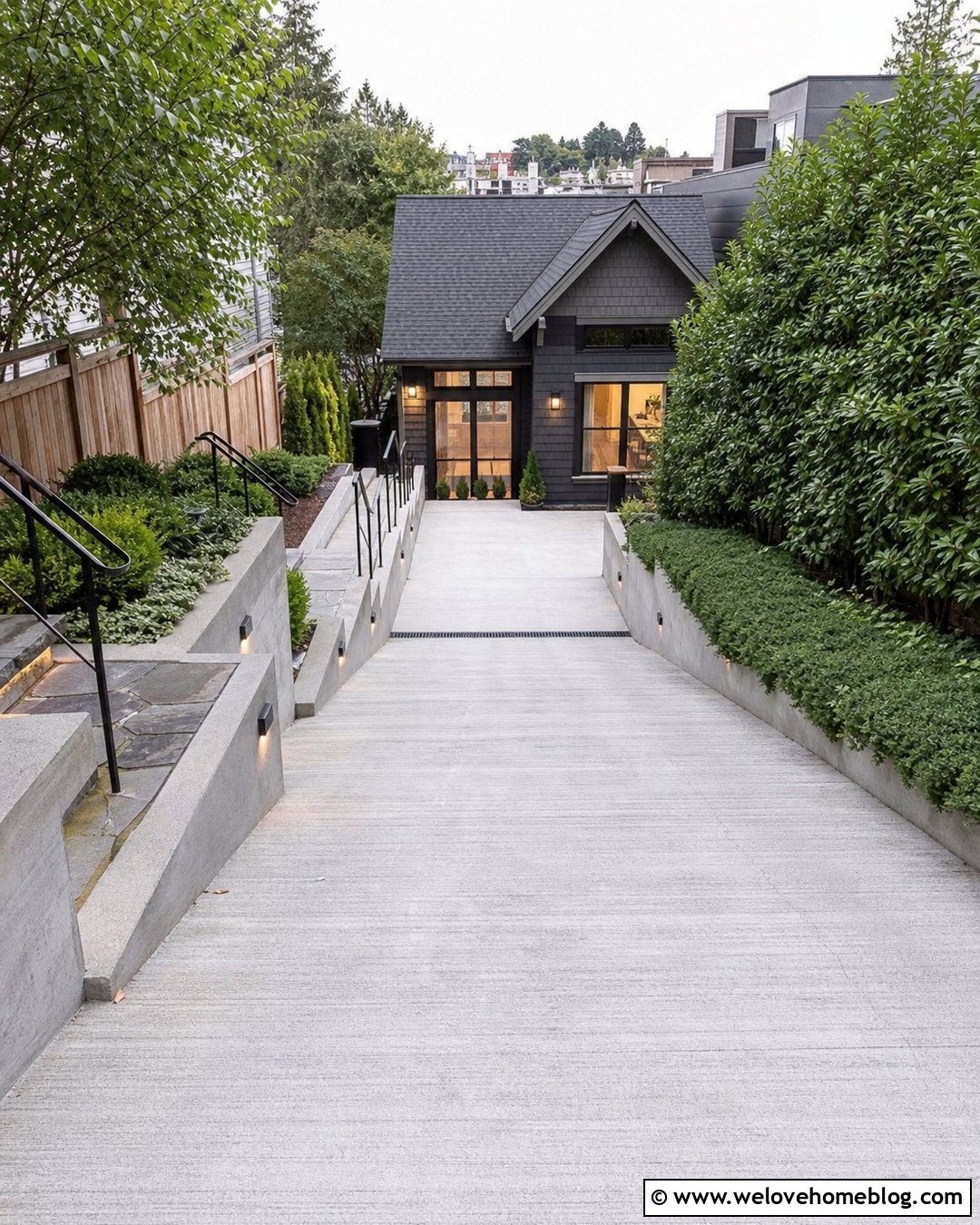 Narrow Concrete Steep Driveway With Side Steps