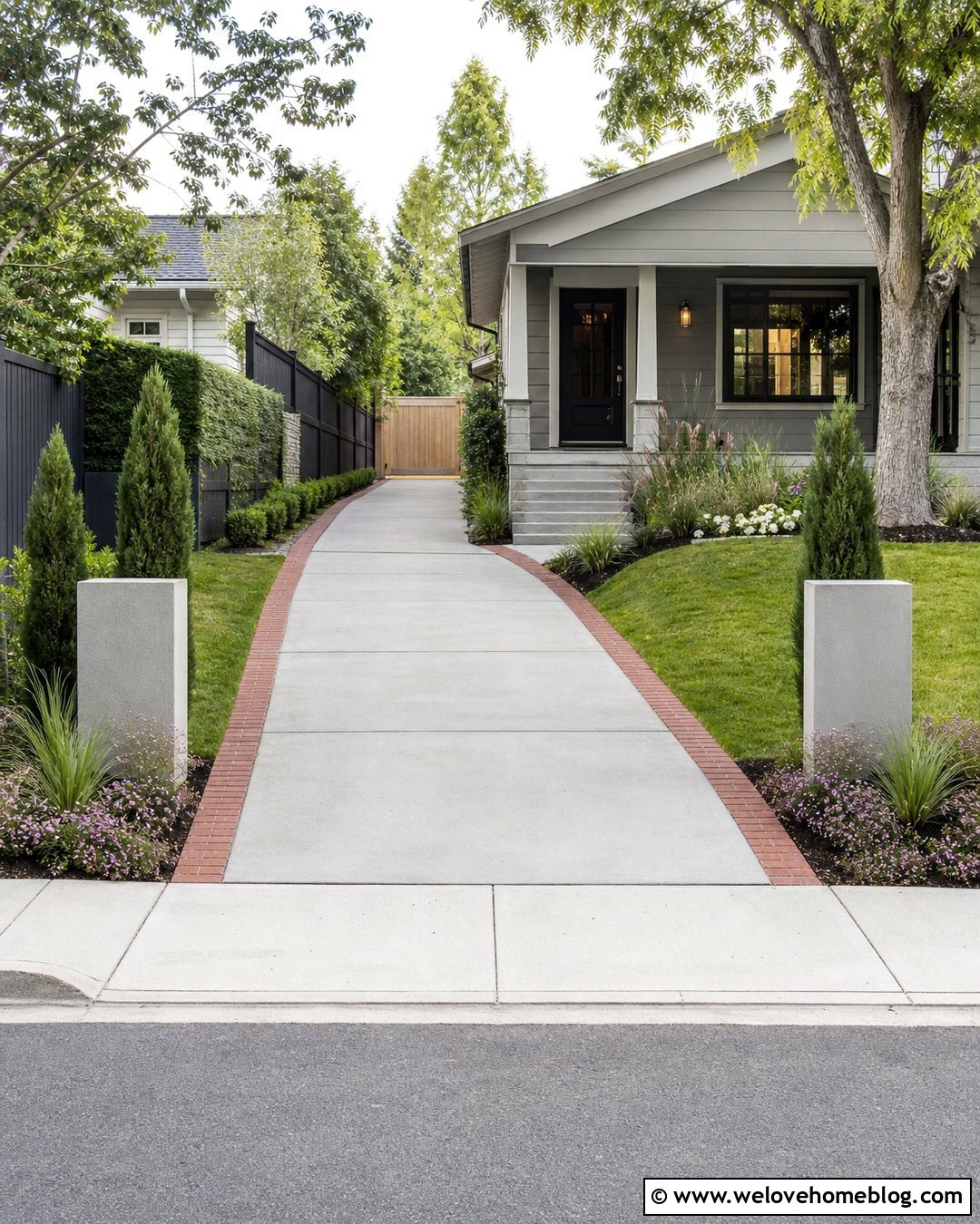 Narrow Driveway Apron With Columnar Shrubs - 20 driveway apron landscaping ideas