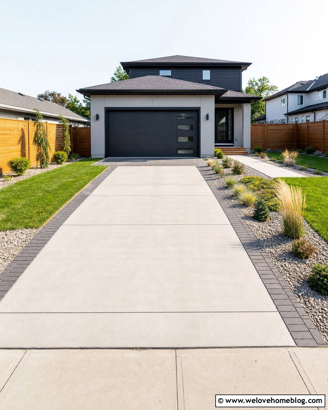 Narrow Driveway Extension With Paver Ribbons - 30 Extended Driveway Ideas