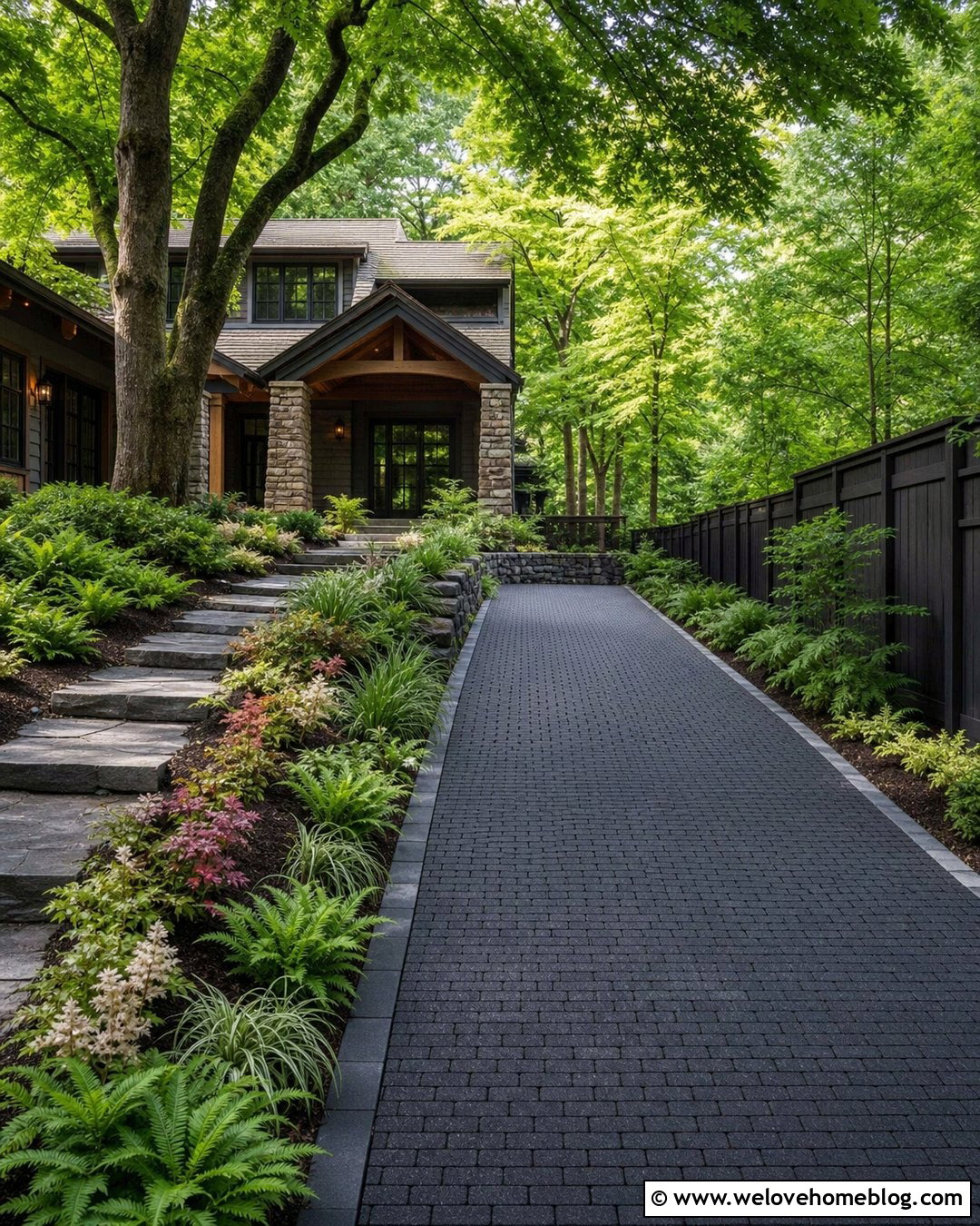 Narrow Driveway With A Shaded Fern Garden - 20 Narrow Driveway Garden Ideas