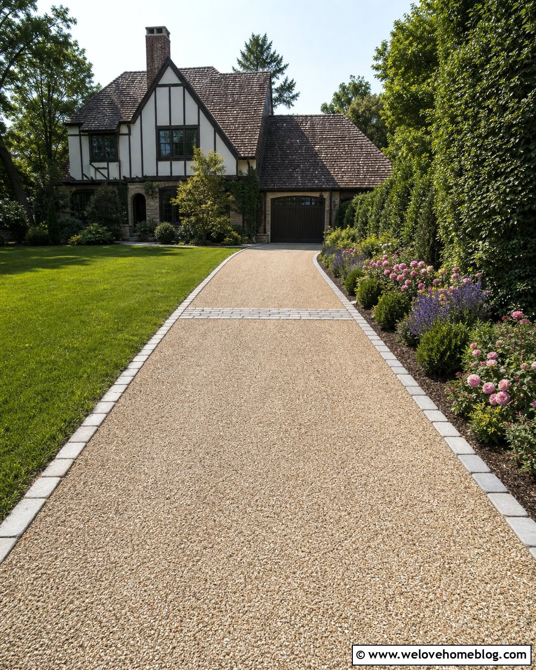 Narrow Driveway With Cobblestone Borders - 25 Narrow Driveway Landscaping Ideas