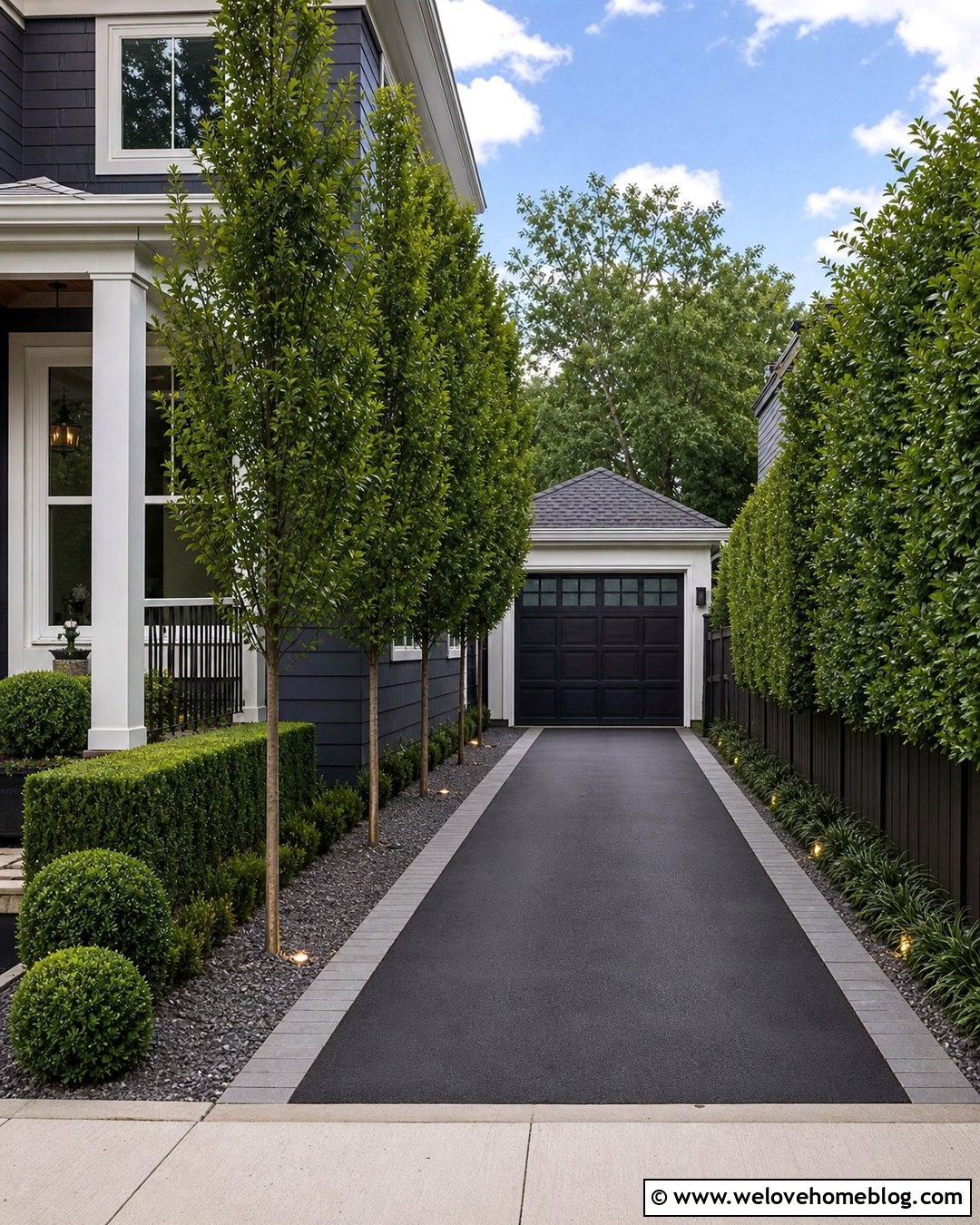 Narrow Driveway With Columnar Hornbeam Trees