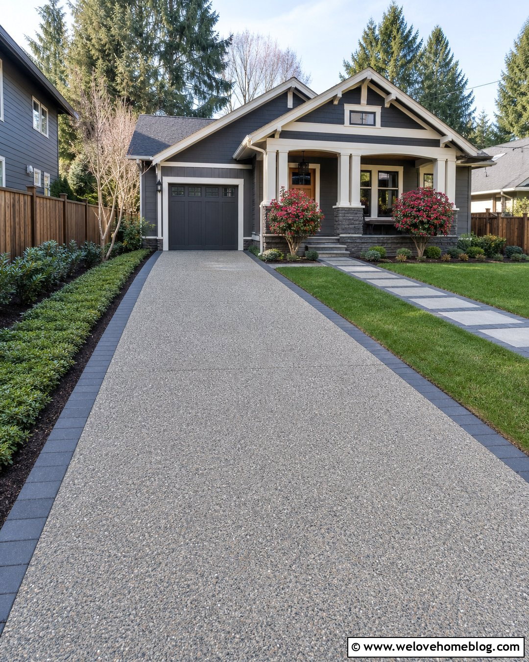 Narrow Driveway With Evergreen Ground Cover - 25 Narrow Driveway Landscaping Ideas