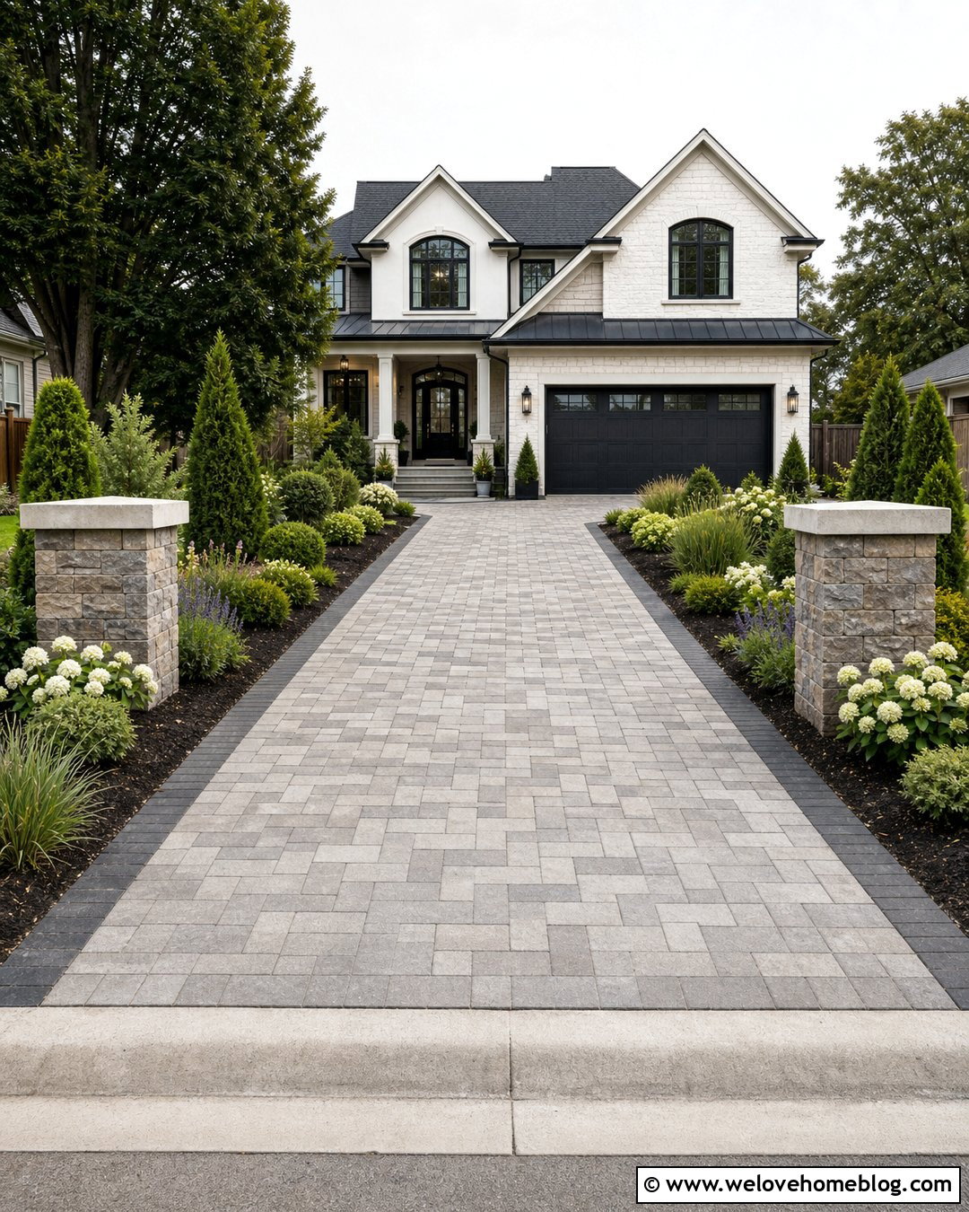 Narrow Driveway With Layered Entrance Landscaping - 25 Narrow Driveway Landscaping Ideas
