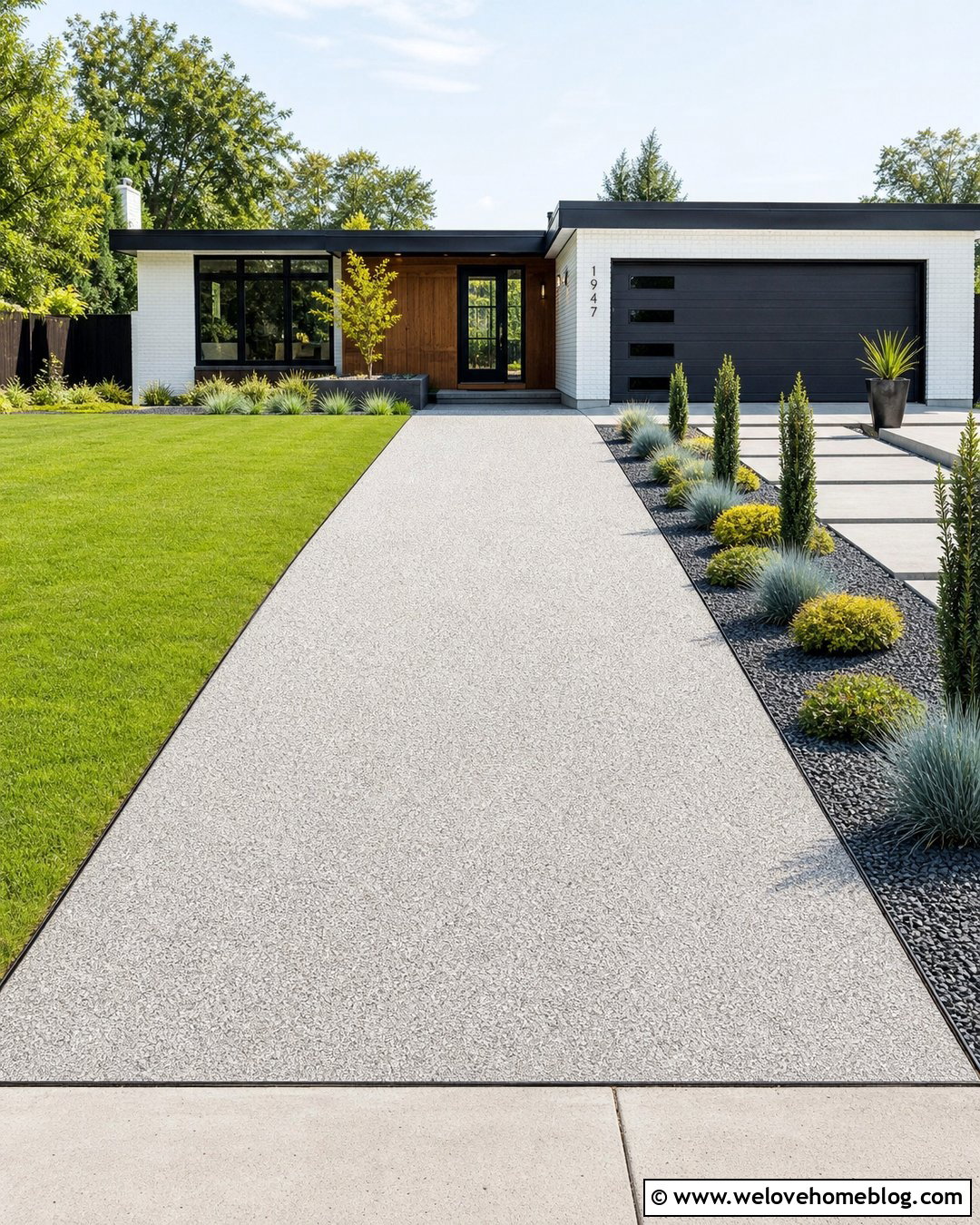 Narrow Driveway With Modern Steel Edging - 25 Narrow Driveway Landscaping Ideas