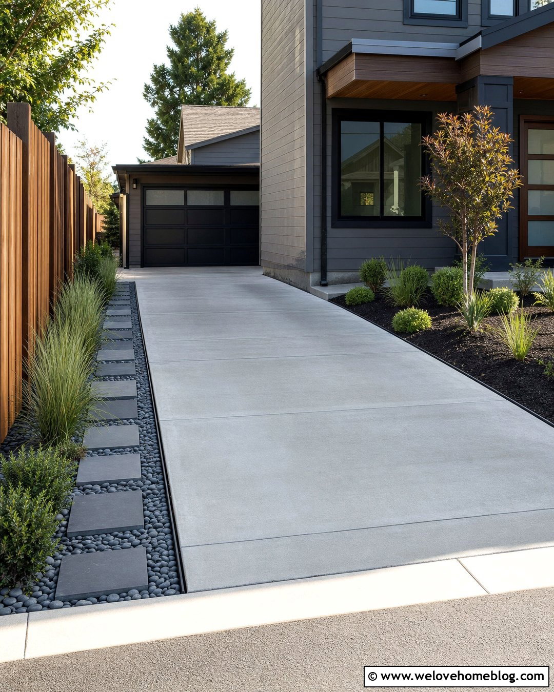 Narrow Driveway With River Rock Side Strip - 20 river rock along driveway ideas