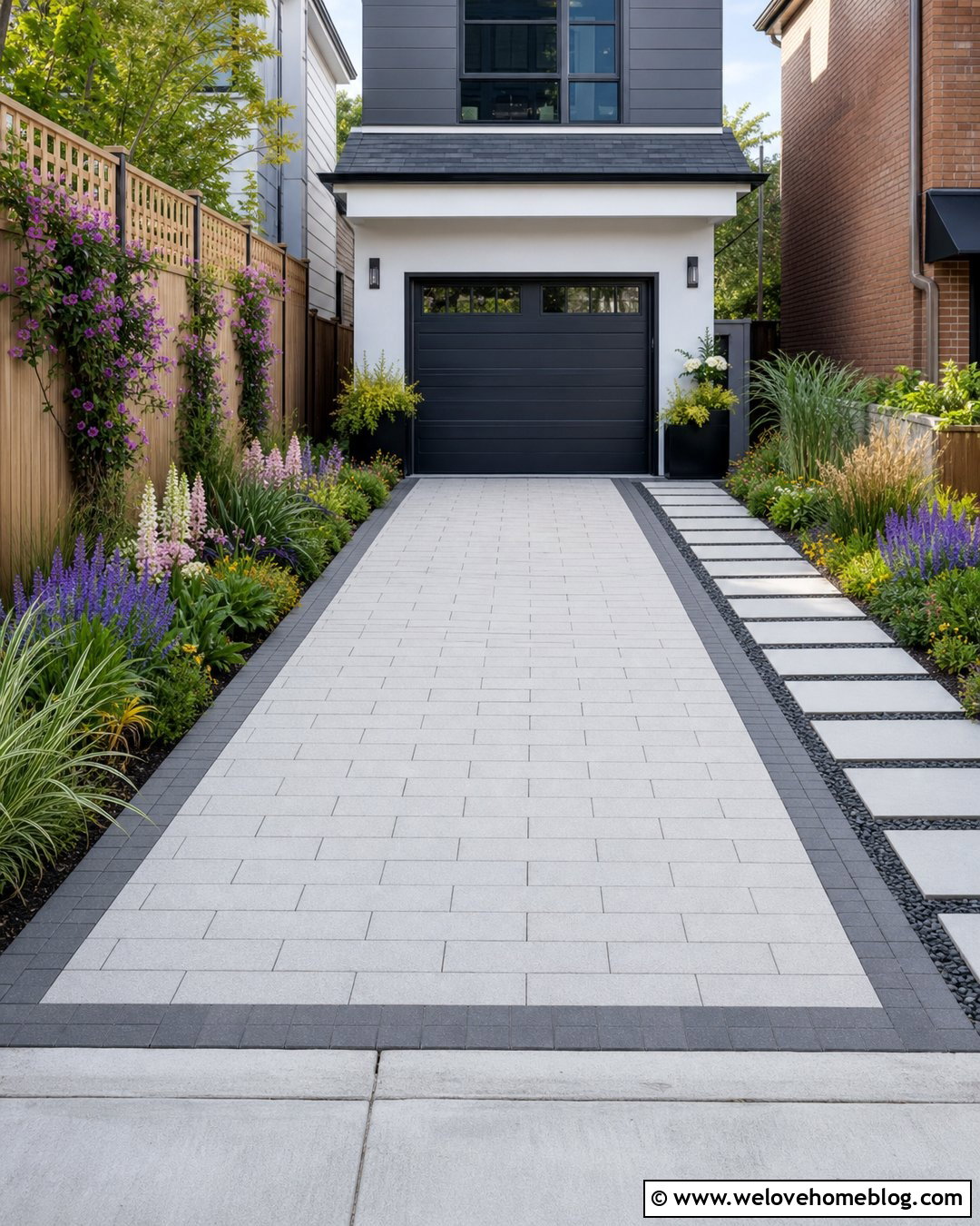 Narrow Driveway With Slim Flower Beds - 25 Flower Driveway Ideas