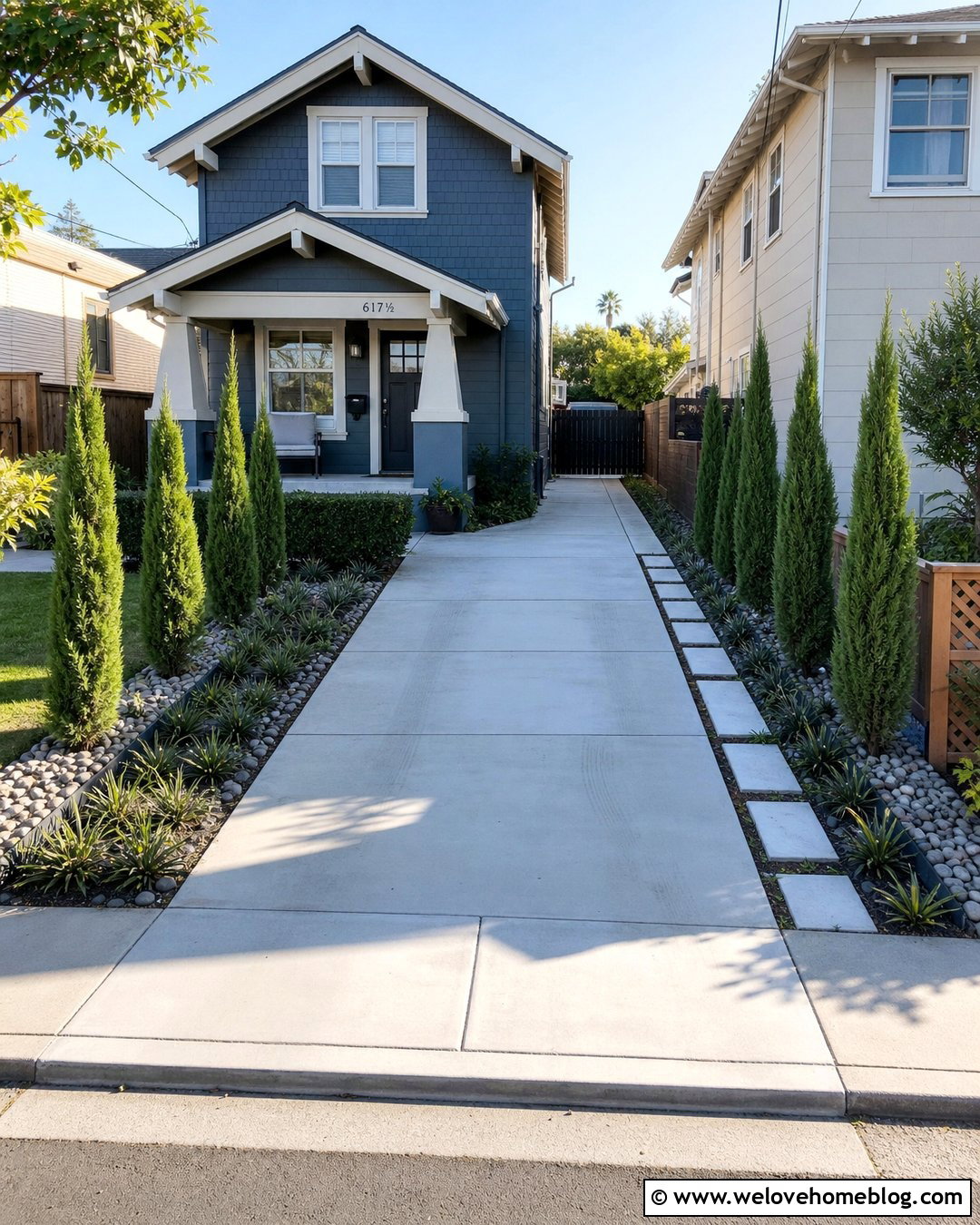 Narrow Driveway With Slim Planting Strips - 40 landscaping along driveway ideas
