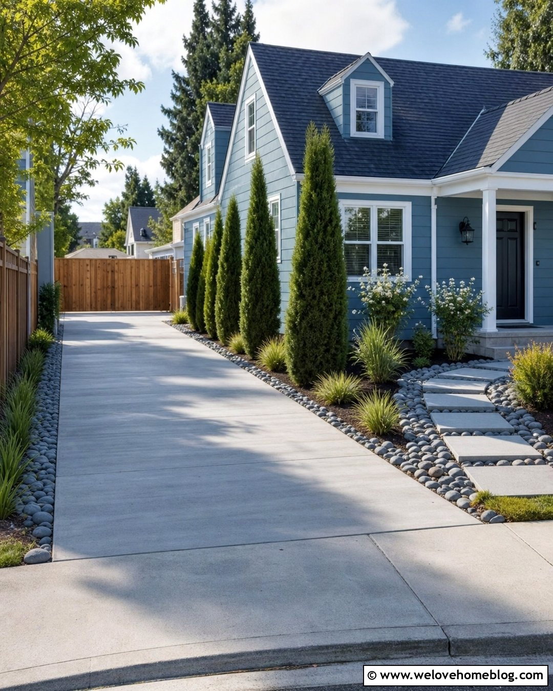 Narrow Driveway With Slim River Rock Border - 20 River Rock Driveway Border Ideas