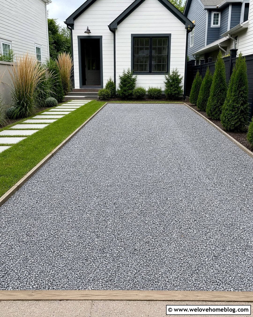 Narrow Driveway With Slim Timber Edging