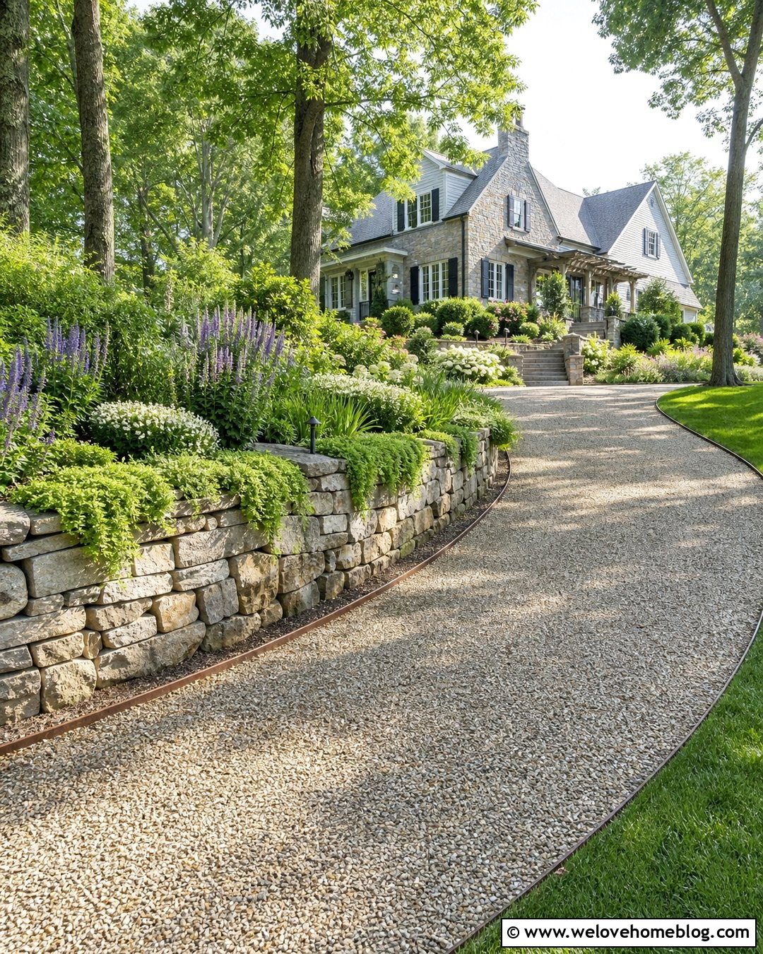 Narrow Driveway With Stone Walls And Planting - 20 Narrow Driveway Garden Ideas