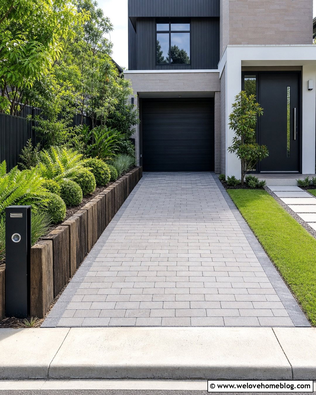 Narrow Driveway With Vertical Railway Sleepers - 20 Railway Sleepers Driveway Ideas