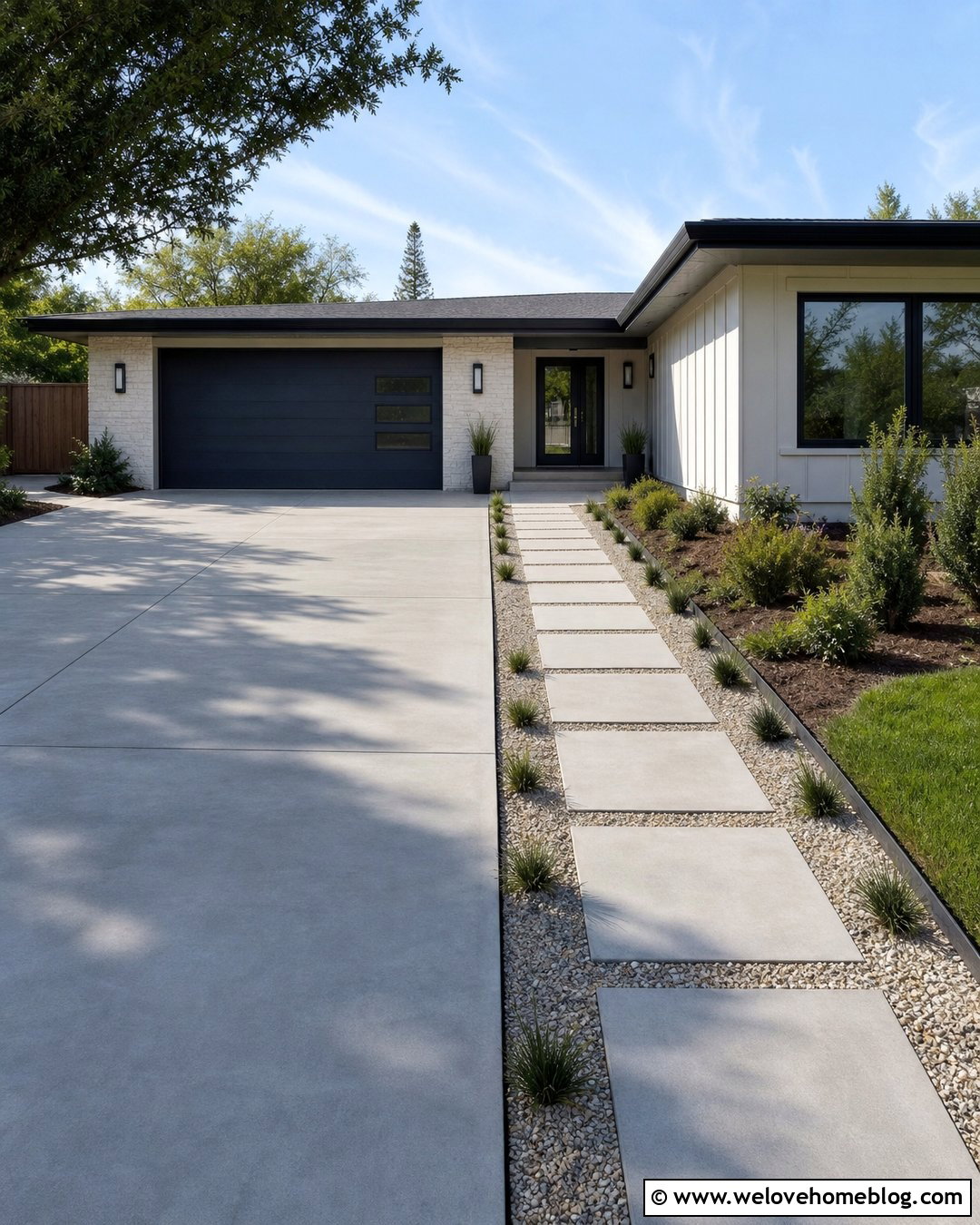 Narrow Driveway With a Stepping Stone Walkway - 25 Narrow Driveway Landscaping Ideas