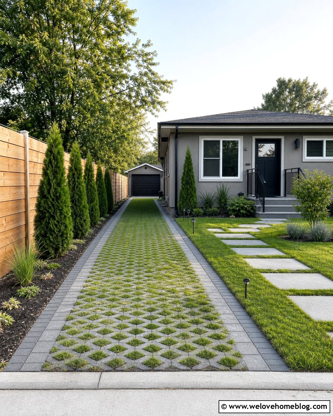 Narrow Geogrid Grass Driveway With Paver Edging - 20 Geogrid Grass Driveway Ideas