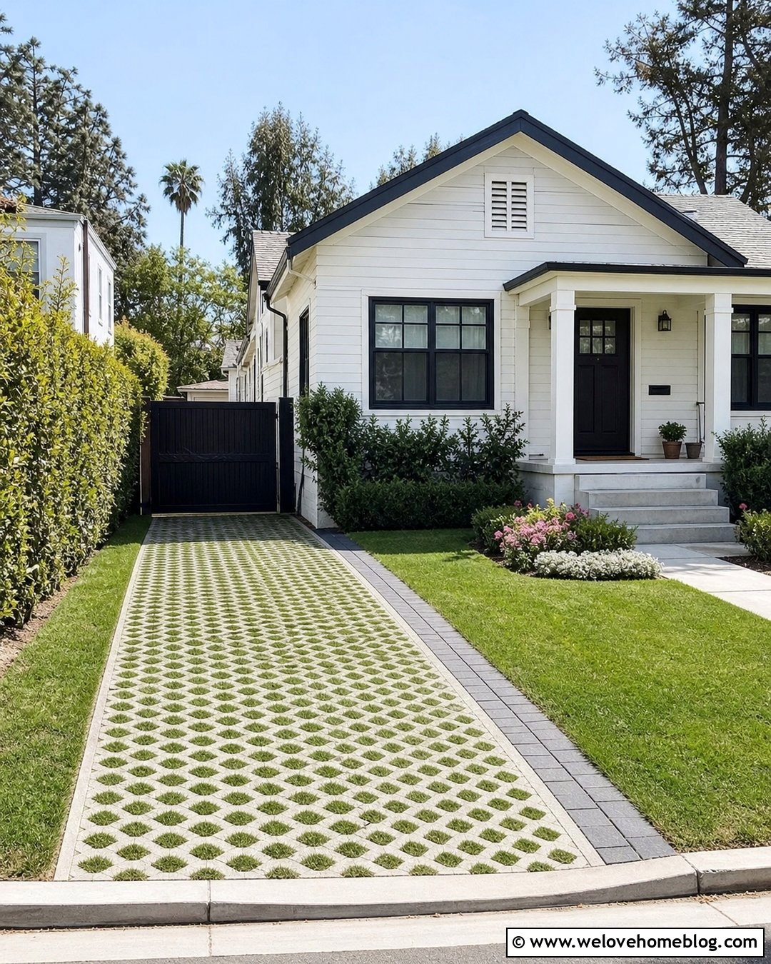 Narrow Grasscrete Driveway With Flush Lawn Edges - 20 Grasscrete Driveway Ideas
