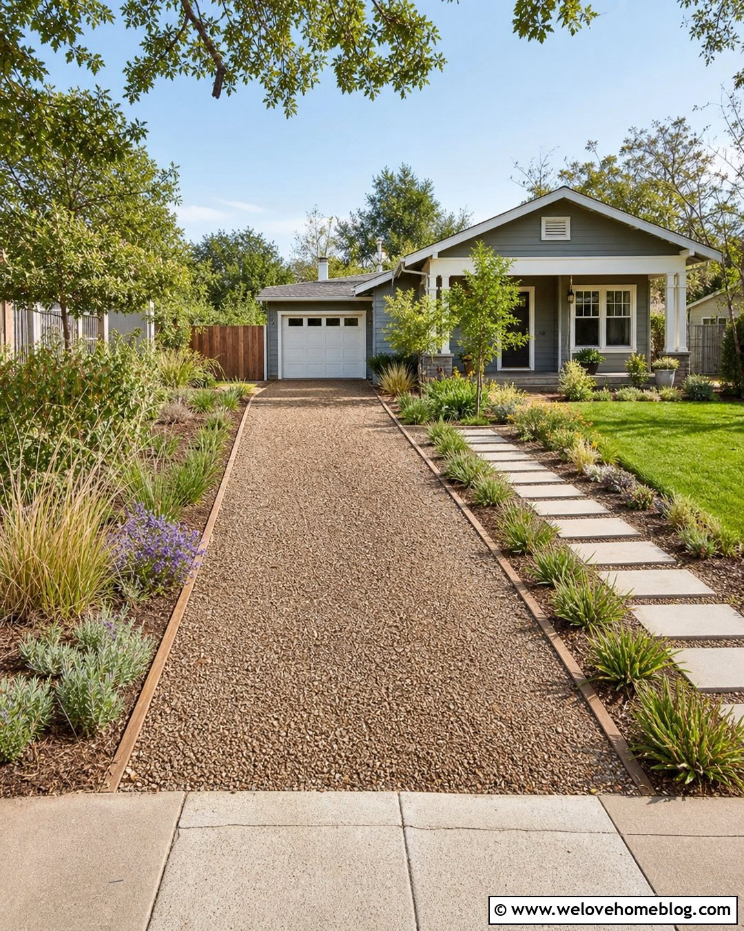 Narrow Gravel Driveway With Native Plants - 20 inexpensive driveway ideas