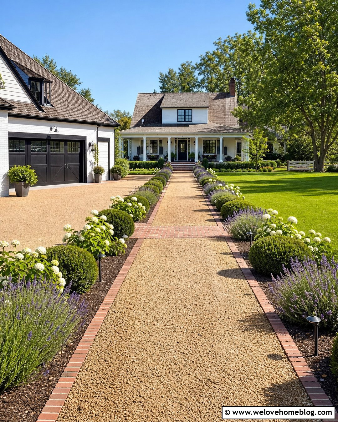 Narrow Gravel Driveway With Reclaimed Brick Borders - 20 Farmhouse Gravel Driveway Ideas