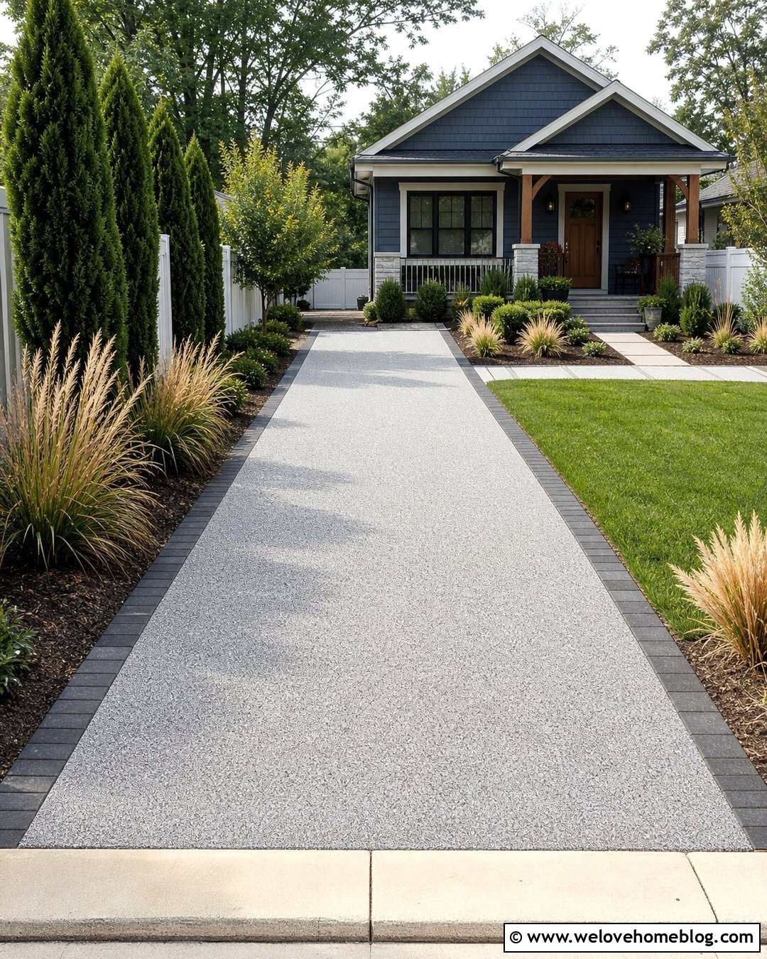 Narrow Grey Resin Driveway With Flush Edging - 20 Grey Resin Driveway Ideas